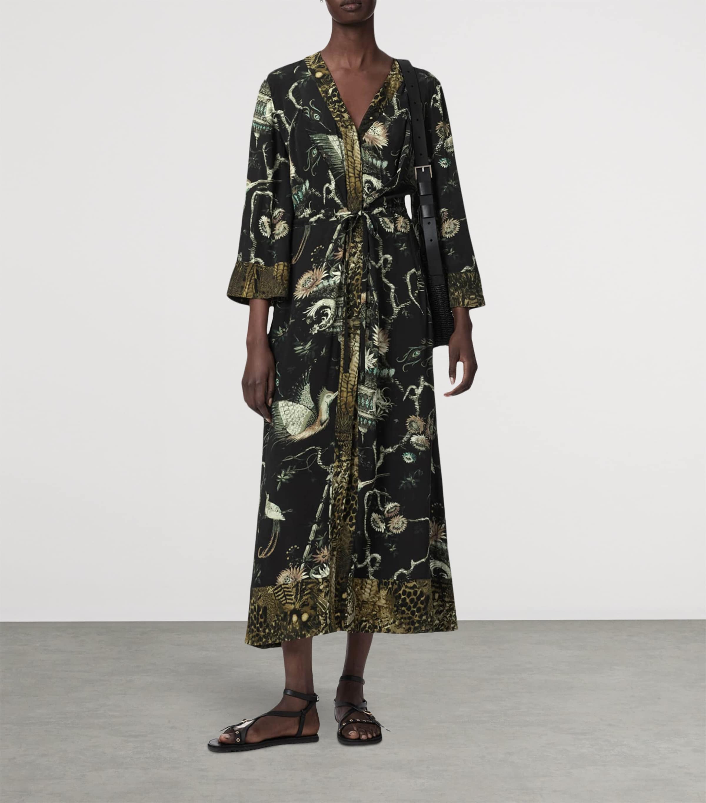 AllSaints Womens Printed Diana Midi Wrap Dress Taravao Soft Green Image 2