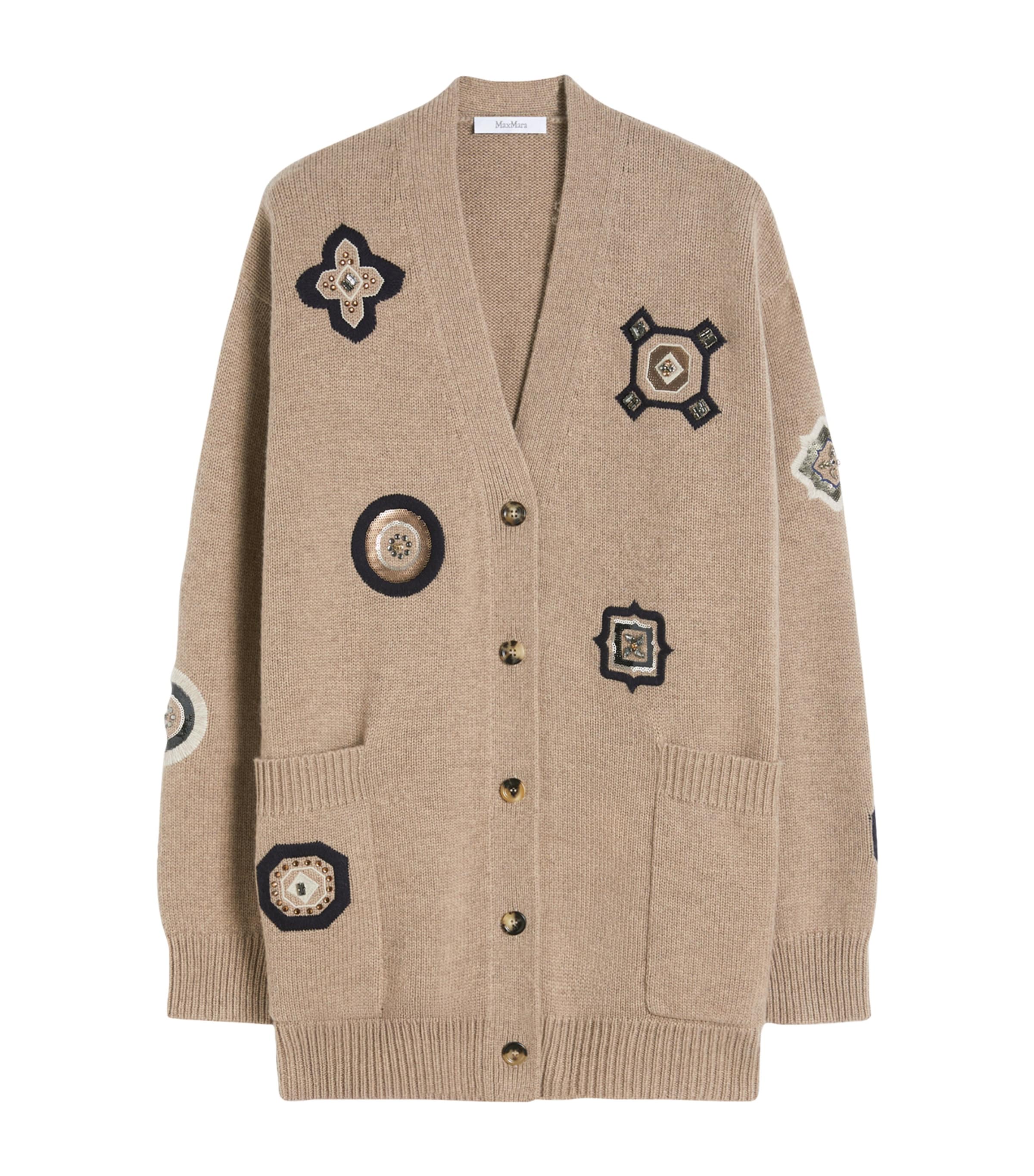 Wool-Cashmere Patch Cardigan SAND Image 1