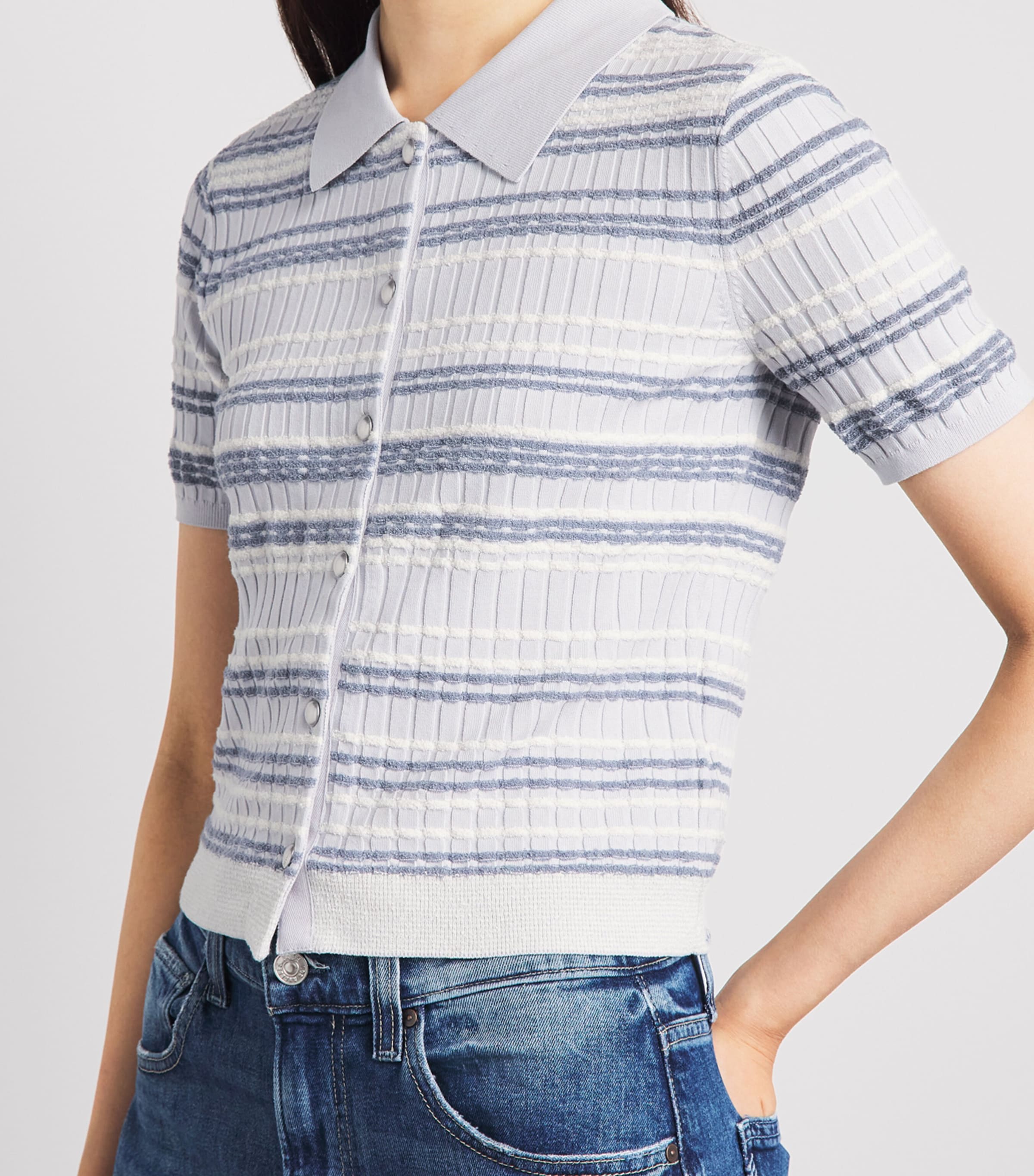 Rag & Bone Womens Cotton-Blend Stripe Karina Cardigan Ltblue Image 3