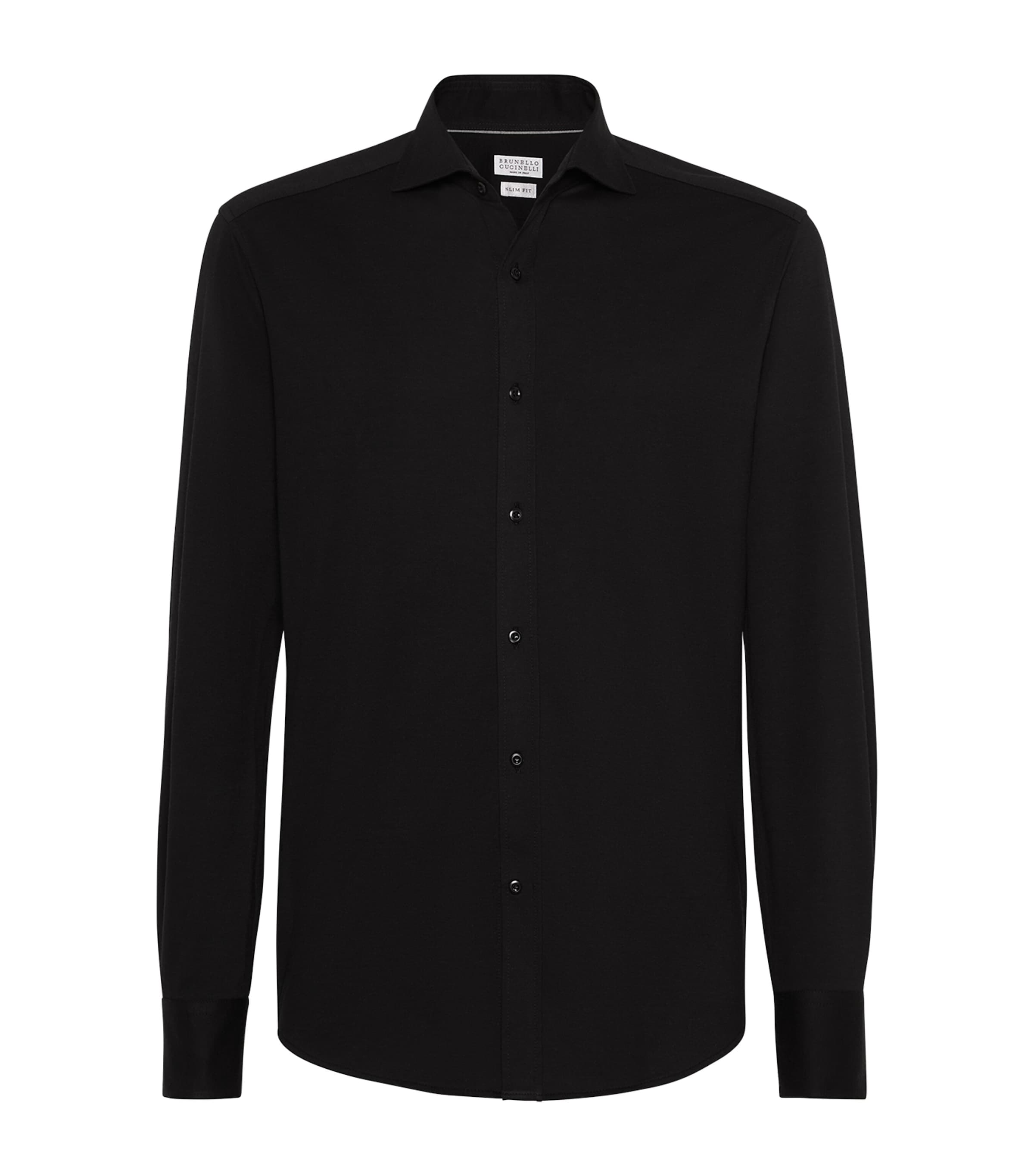 Brunello Cucinelli Spread-collar Cotton Shirt In Black