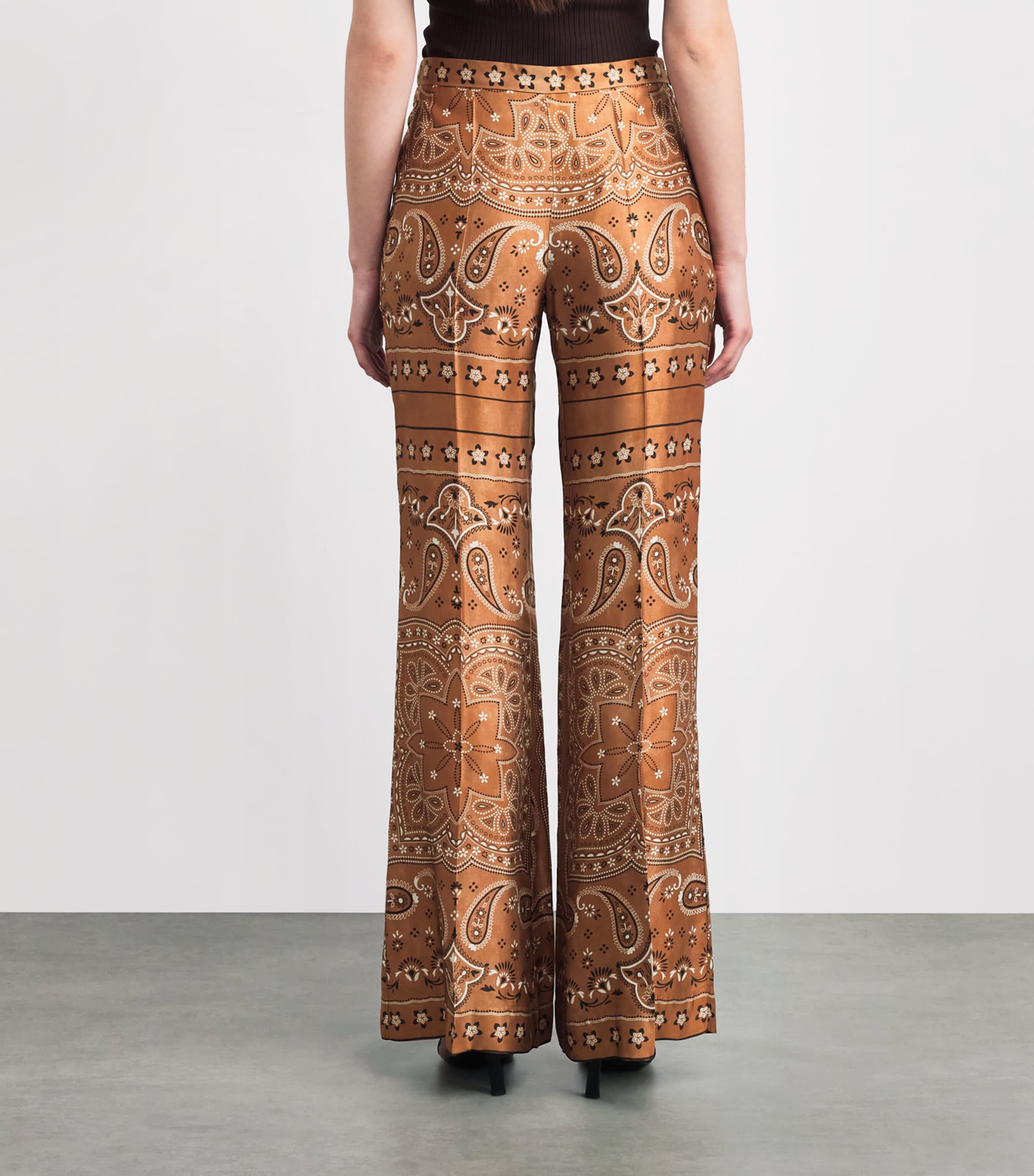 Sandro Paris Womens Bandana Print Flared Trousers Brown / Black Image 5