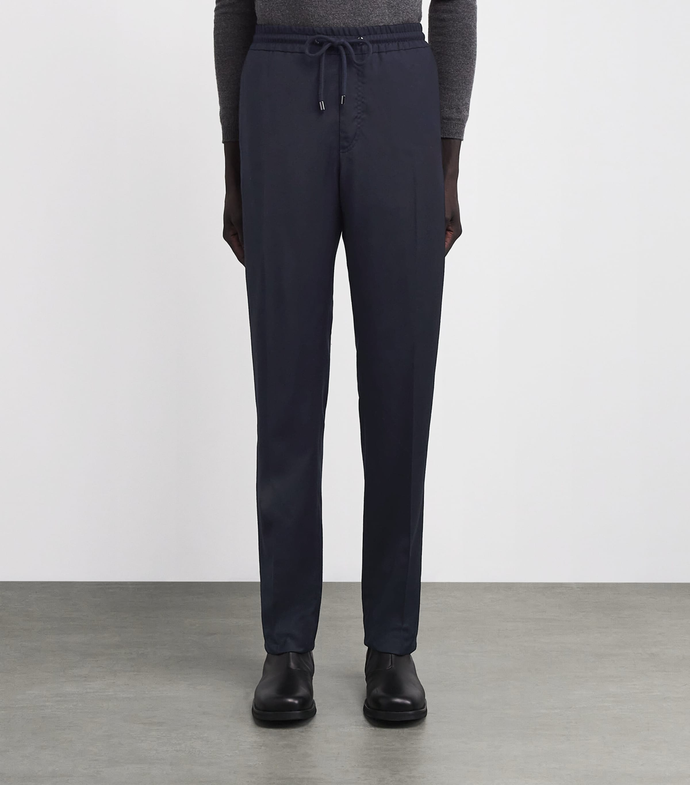 Wool Drawstring Trousers 01 BLUE NAVY Image 3