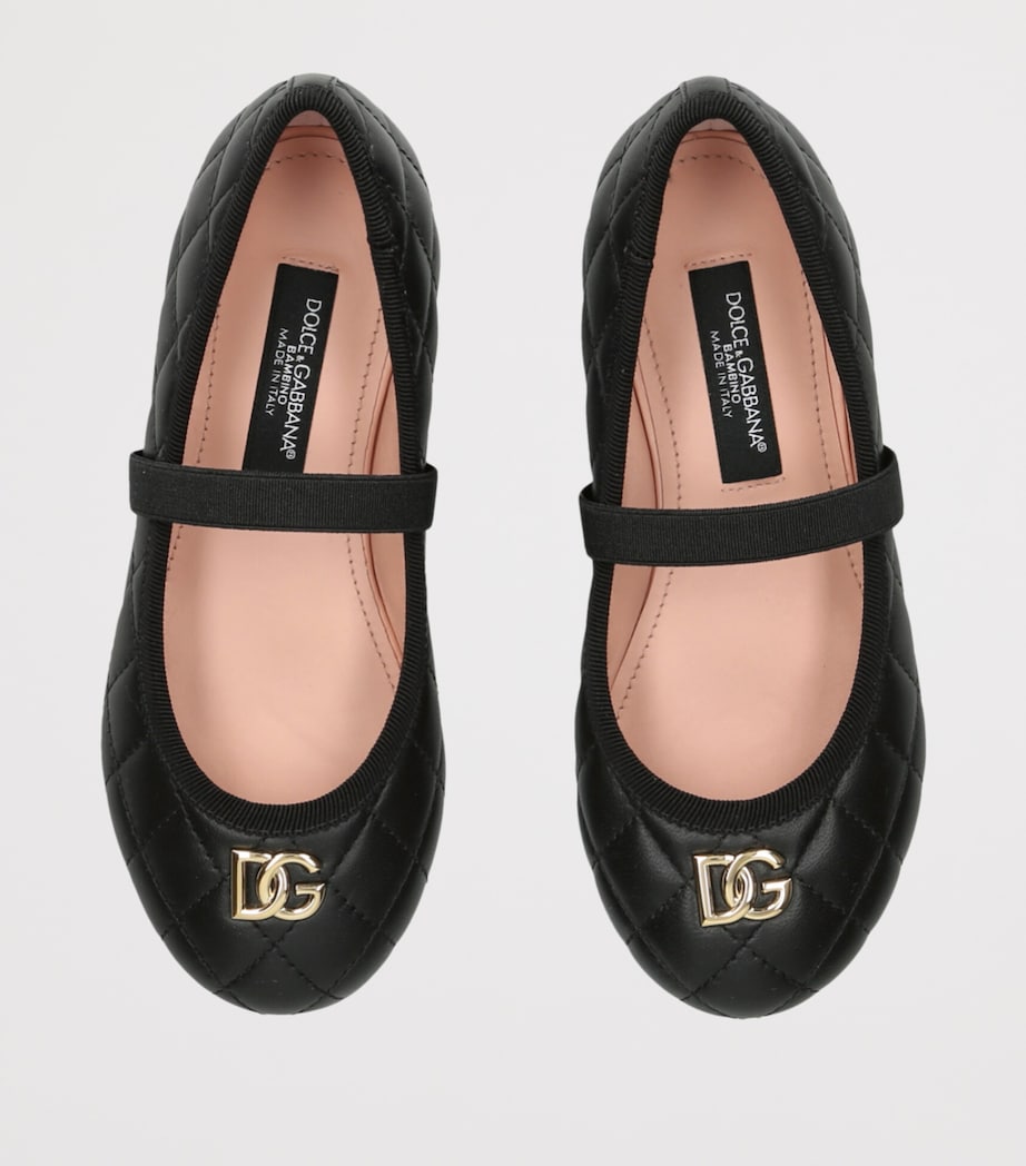 Dolce&Gabbana Kids Leather Quilted Ballet Flats Black Image 3