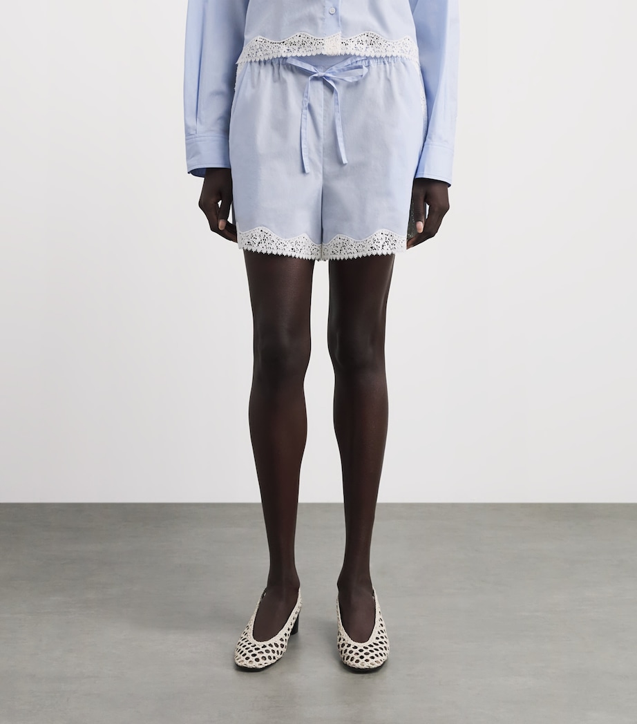 Sandro Paris Womens Cotton Lace-Detail Shorts Sky Blue Image 4