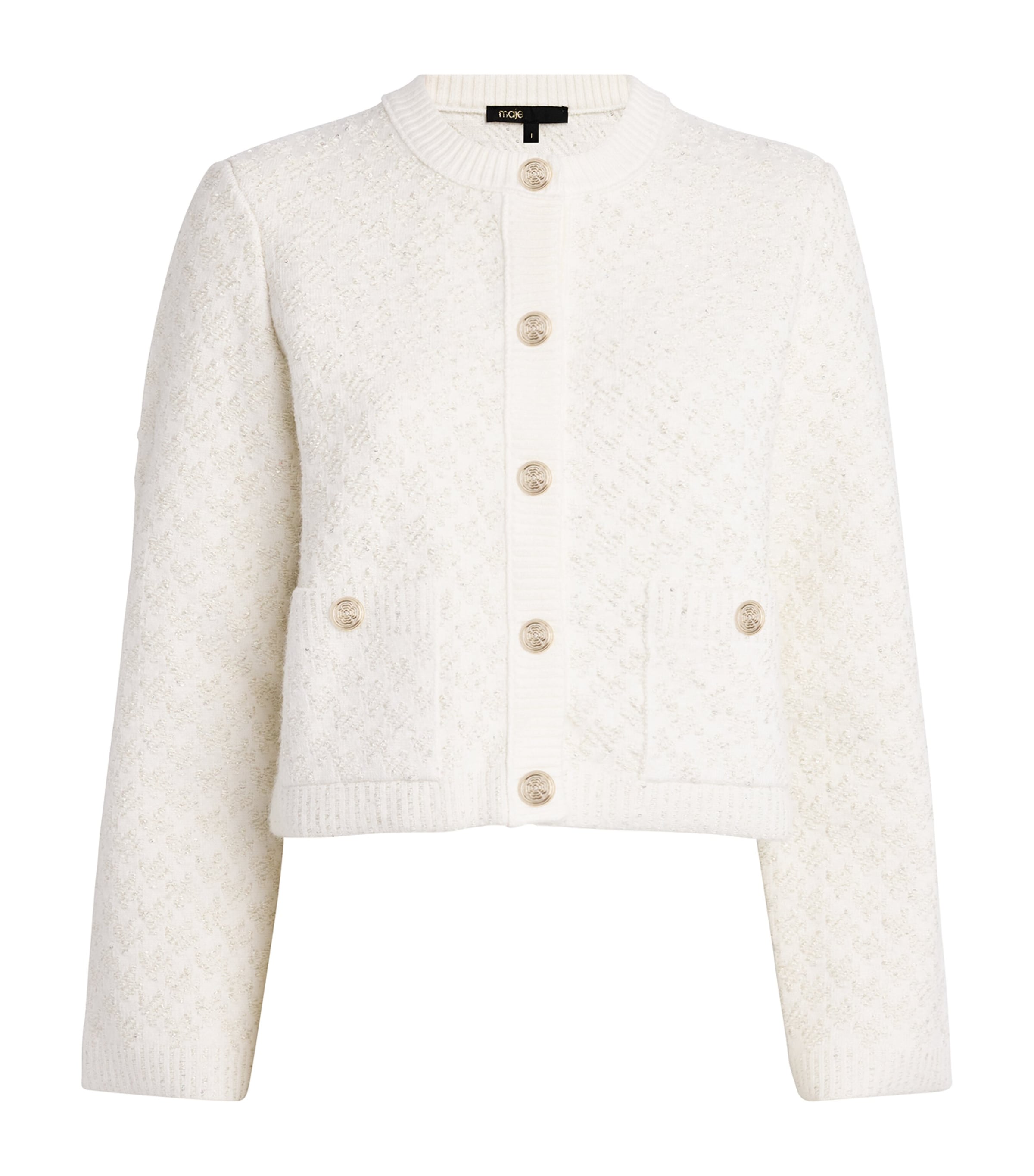 Shop Maje Tweed-effect Cardigan In White