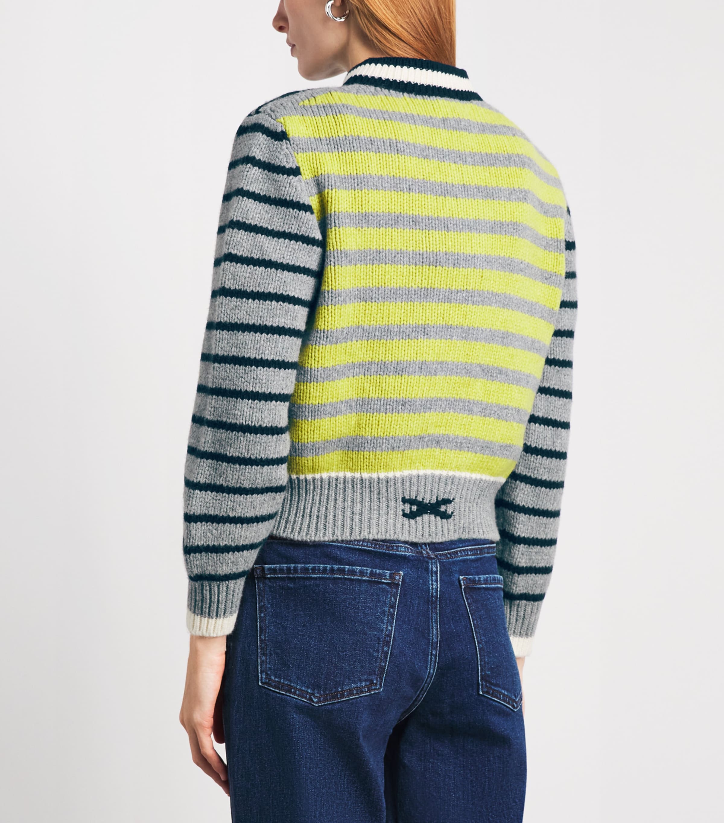 Barrie Womens Wool-Cashmere Stripe Cardigan Grey Flanel Mlti Image 5