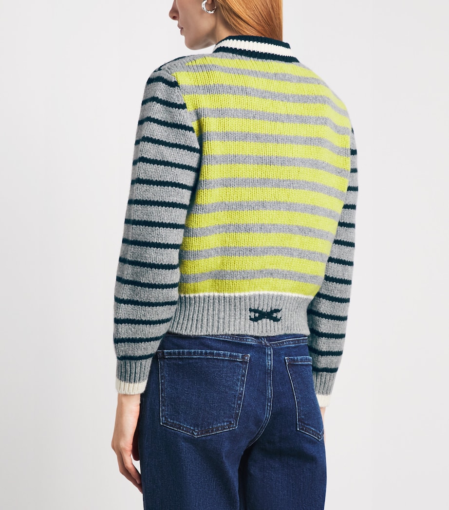 Barrie Womens Wool-Cashmere Stripe Cardigan Grey Flanel Mlti Image 5