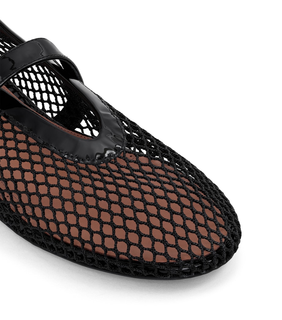 Alaïa Patent Leather-Trim Fishnet Ballet Flats Noir Image 4