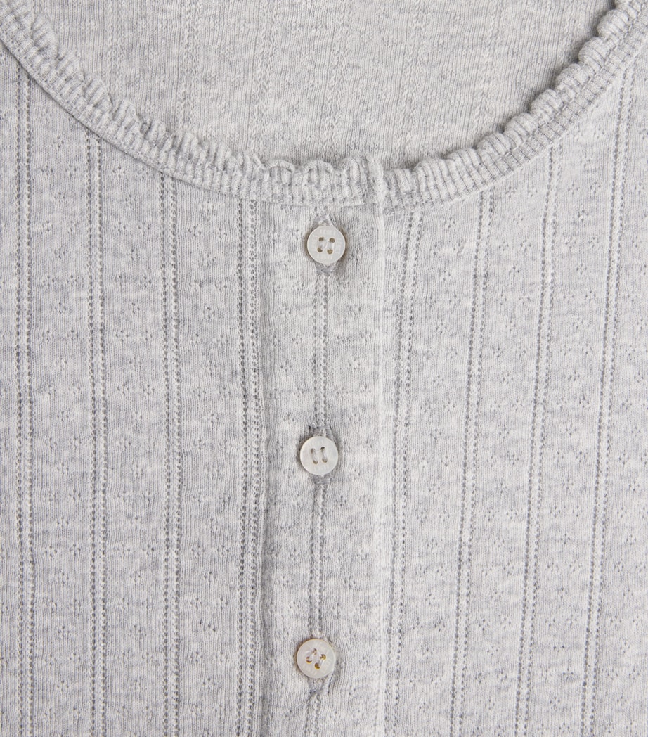LESET Womens Cotton Pointelle Cardigan Light Grey Melange Image 6