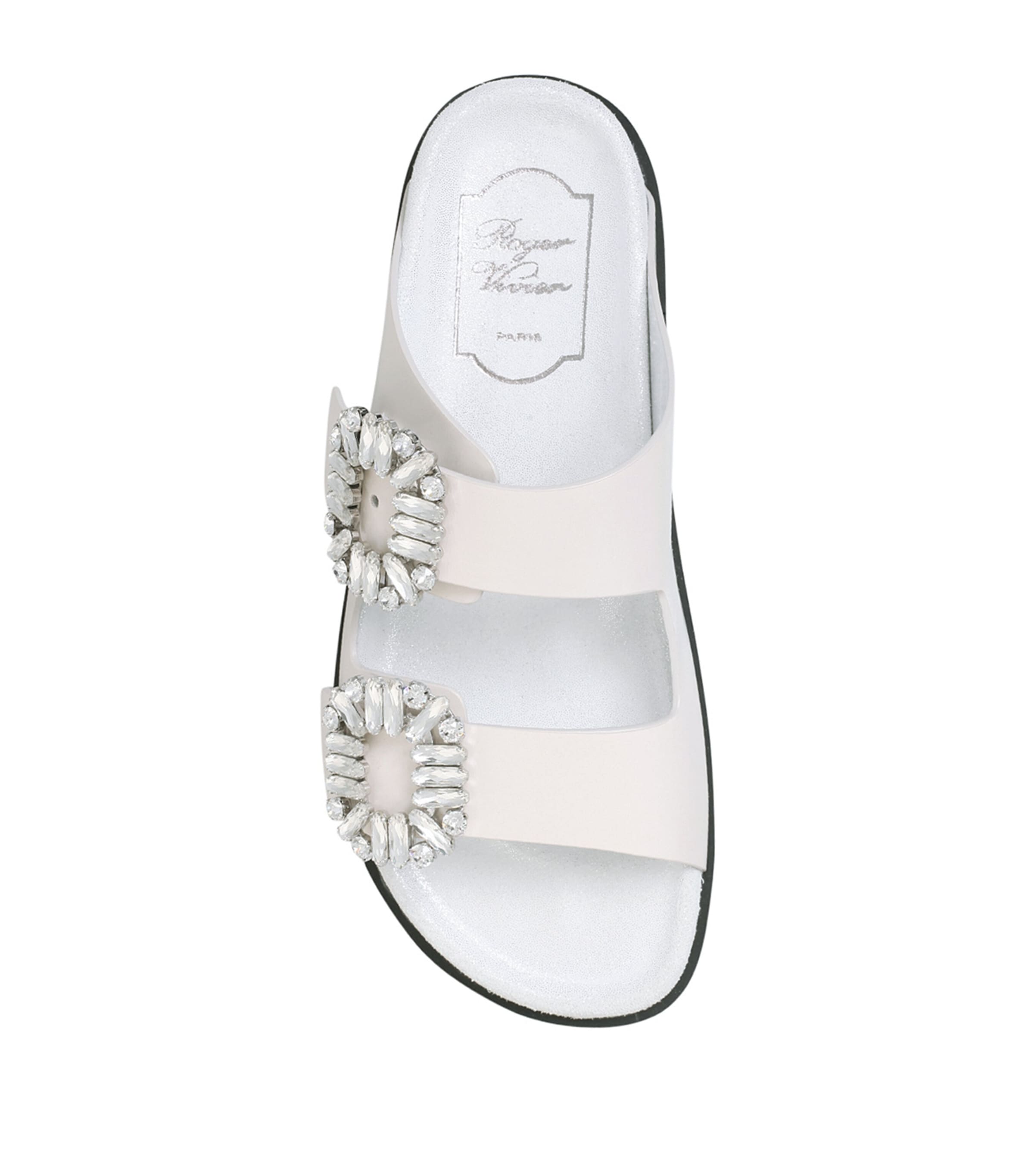 Roger Vivier Leather Slidy Viv Buckle Slides White Image 3