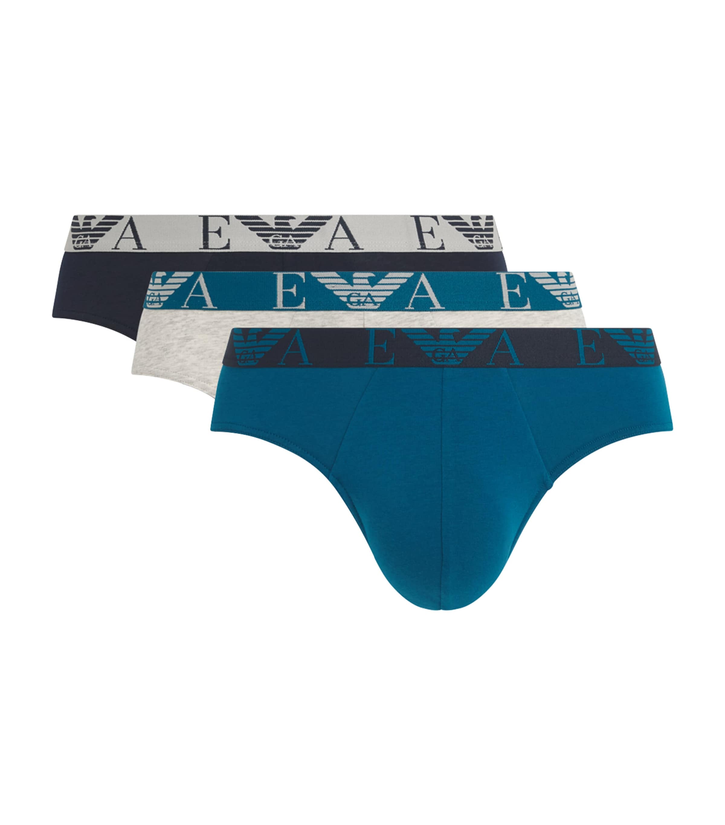 Emporio Armani Mens Stretch-Cotton Eagle Monogram Trunks (Pack of 3) Octa/lg M Image 1