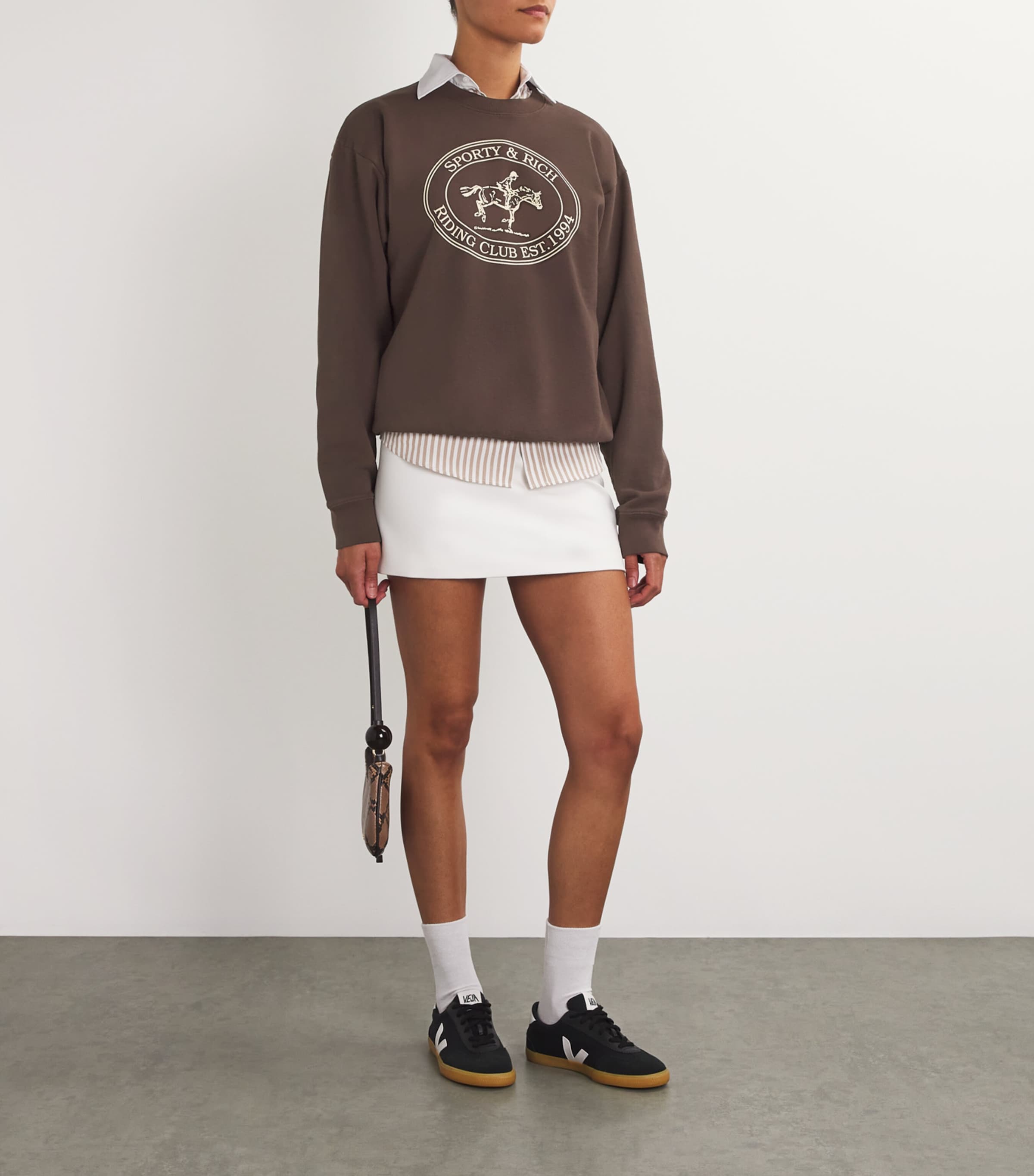 Sporty & Rich Womens Cotton Riding Club Sweatshirt Chocolate Cream Image 2