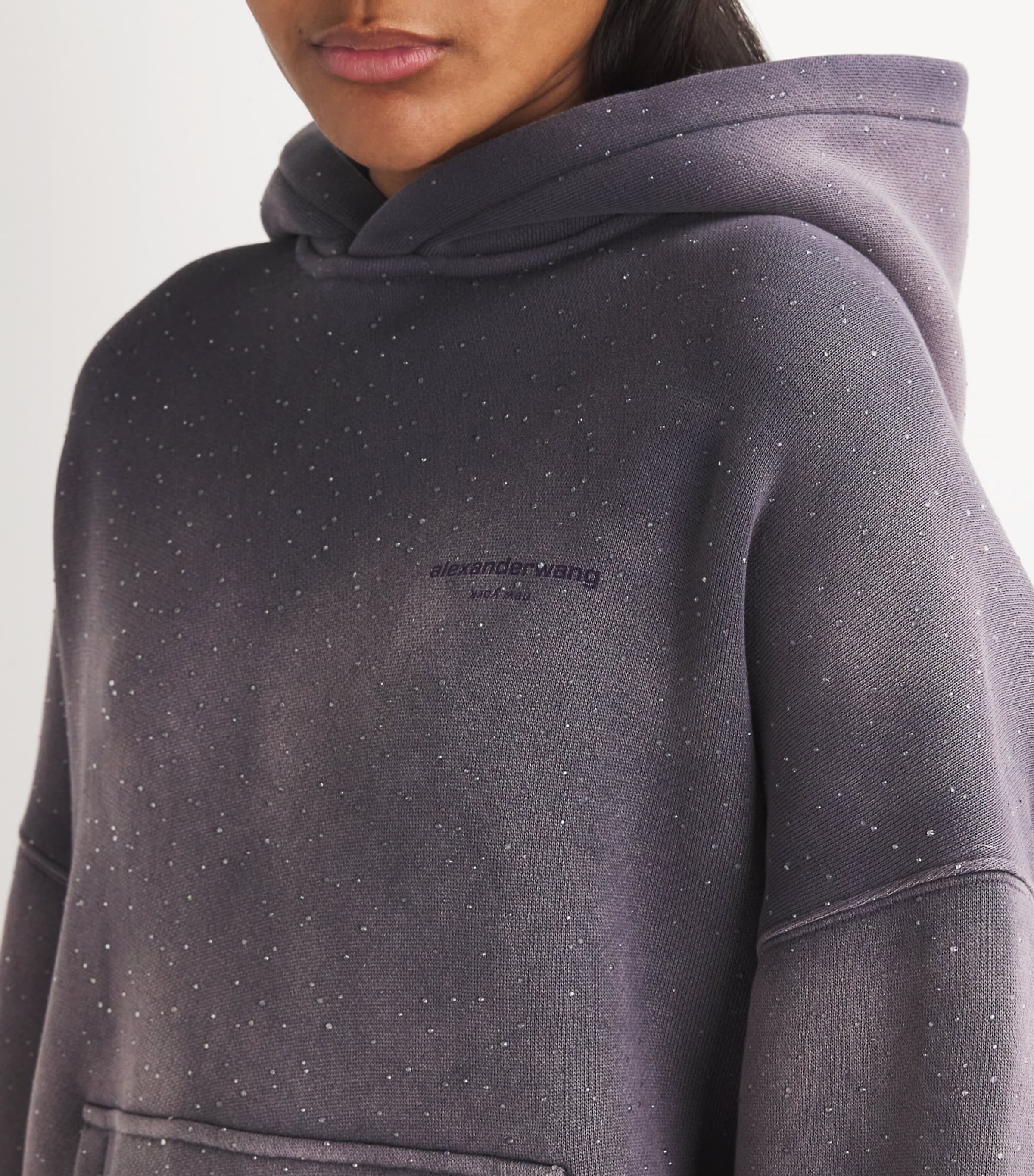Alexander Wang Purple Cotton-Blend Rhinestone-Embellished Hoodie
