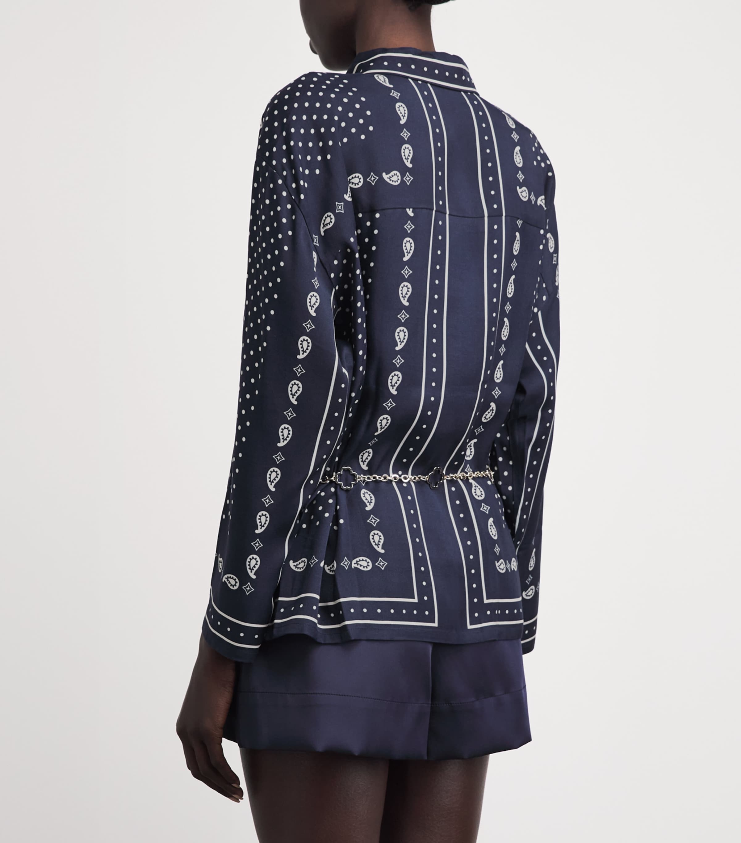 Maje Womens Printed Belted Shirt Navy Polka Dot Image 5