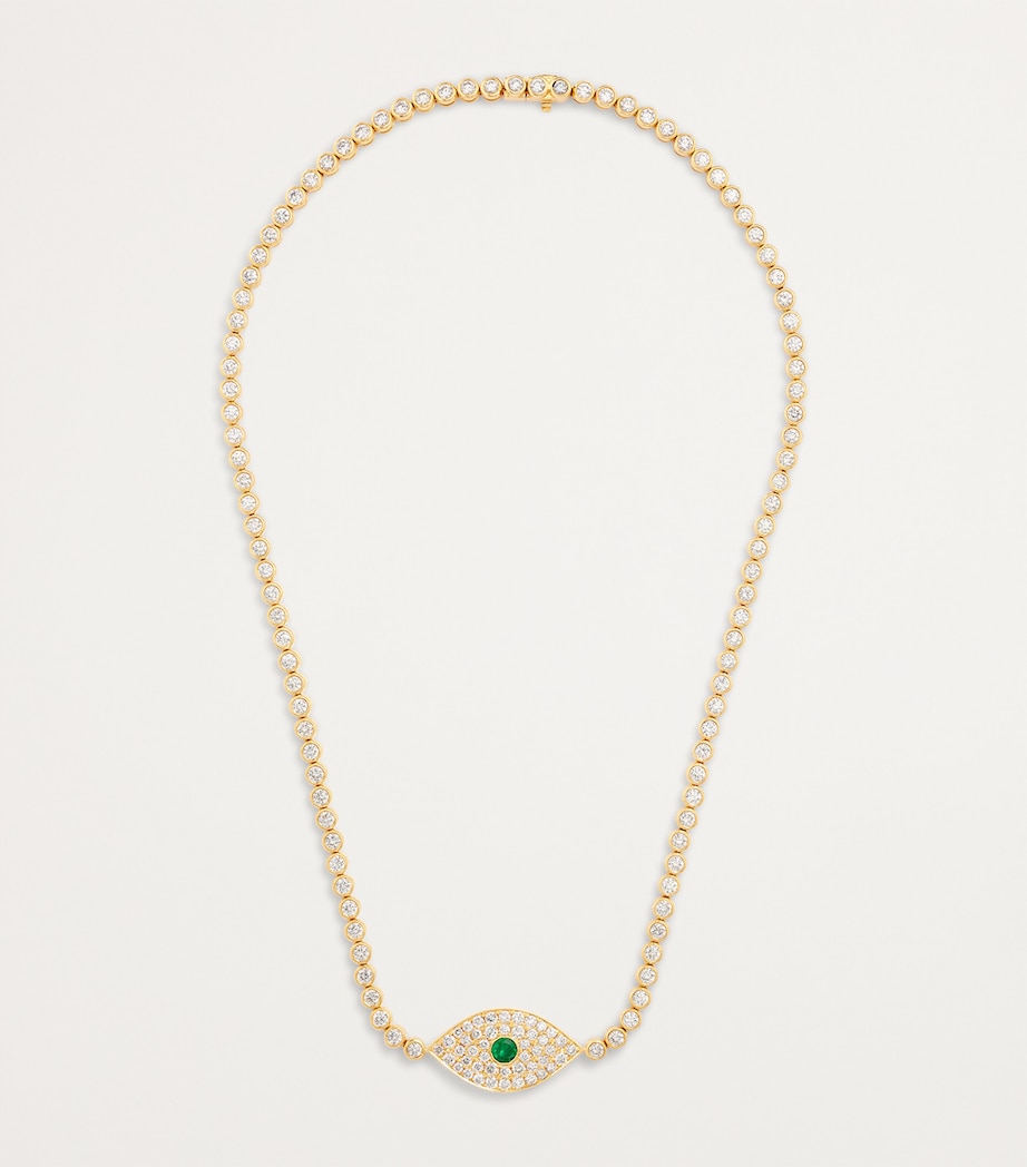 Yellow Gold, Diamond and Emerald Evil Eye Choker Necklace YELLOW GOLD Image 3
