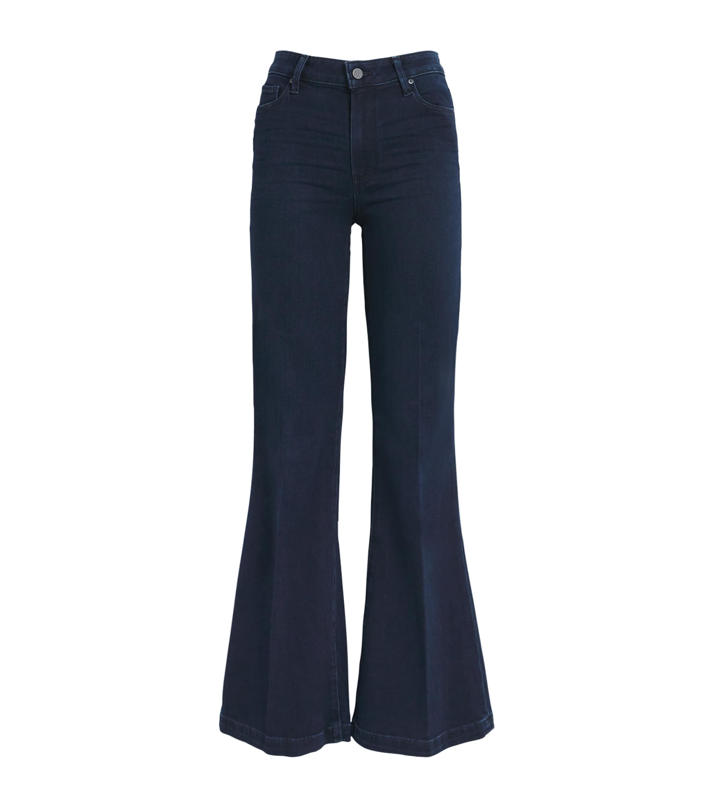 Paige High-waisted Indigo Denim Jeans With Flared Silhouette In Blue