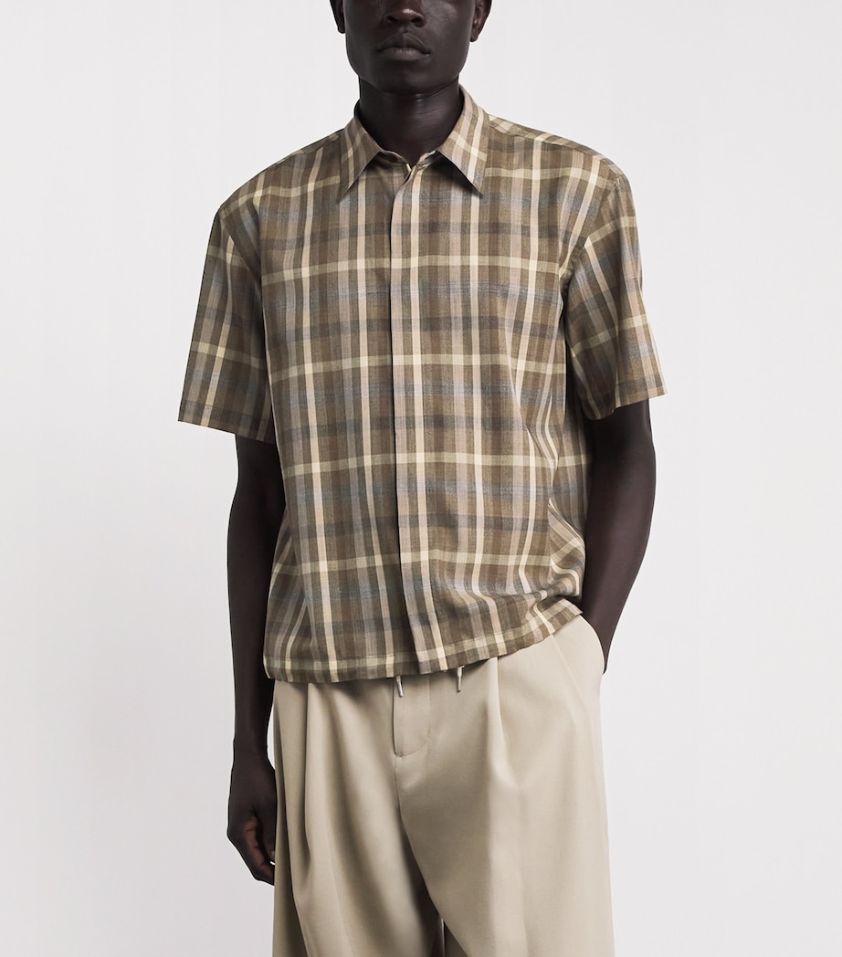 Auralee Mens Wool Check Shirt Top Brown Check Image 4