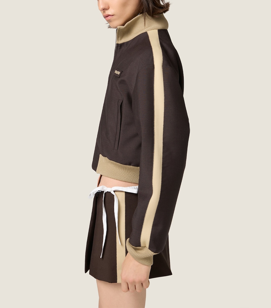Miu Miu Womens Mohair-Virgin Wool Cropped Blouson Jacket Brown Image 6