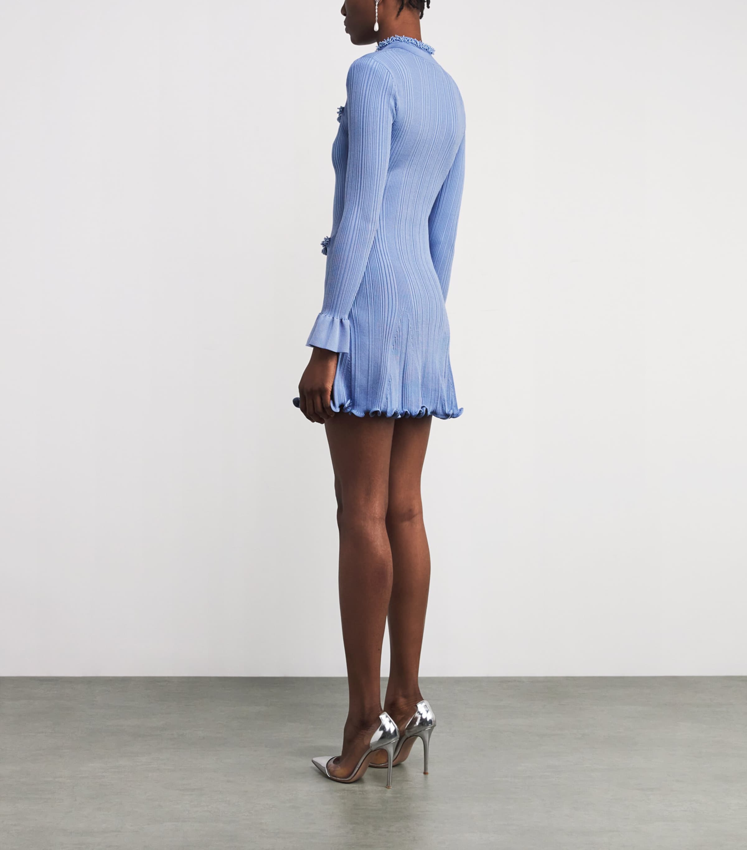 Embellished Knitted Mini Dress BLUE Image 3