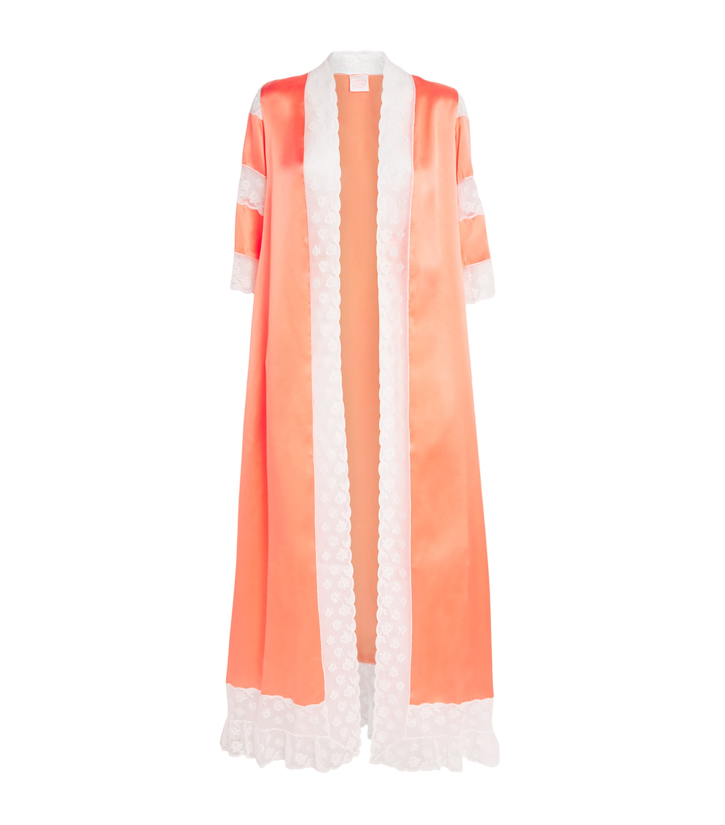 Loretta Caponi Silk Lace-trim Calliope Robe In Black