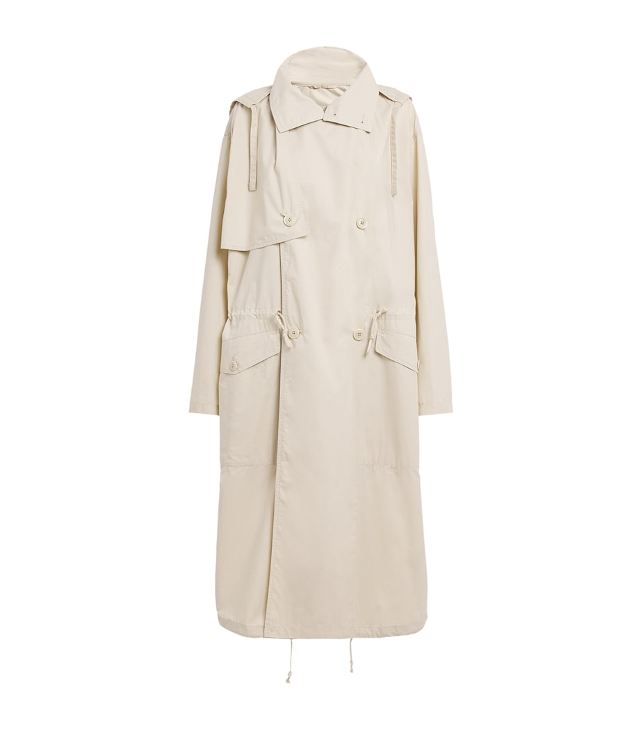 Lemaire Womens Hooded Trench Coat Stone Beige Image 1