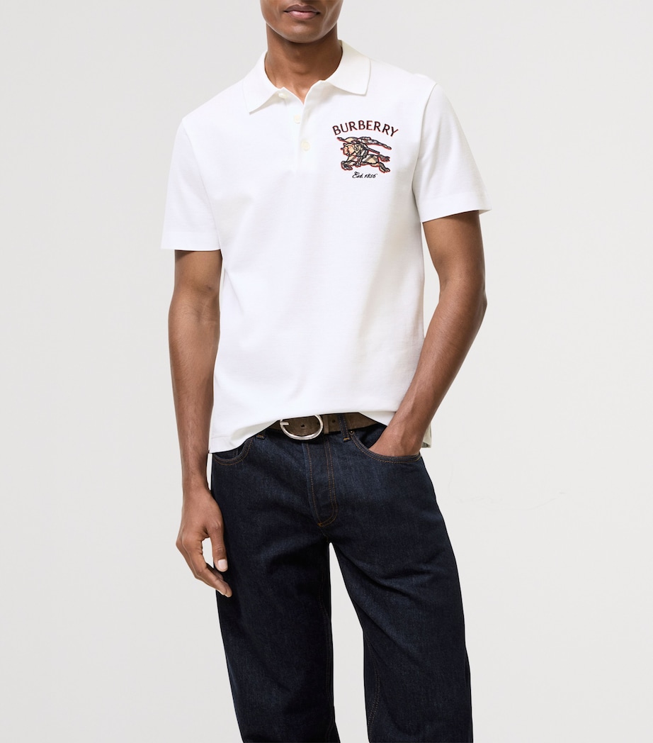 Burberry Mens Cotton EKD Appliqué Polo Shirt Chalk Image 2
