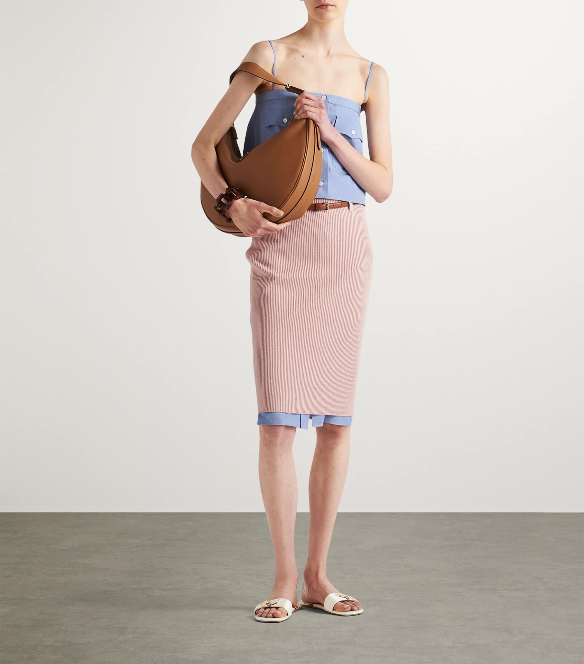 Ribbed Belted Midi Skirt F0028 Image 2