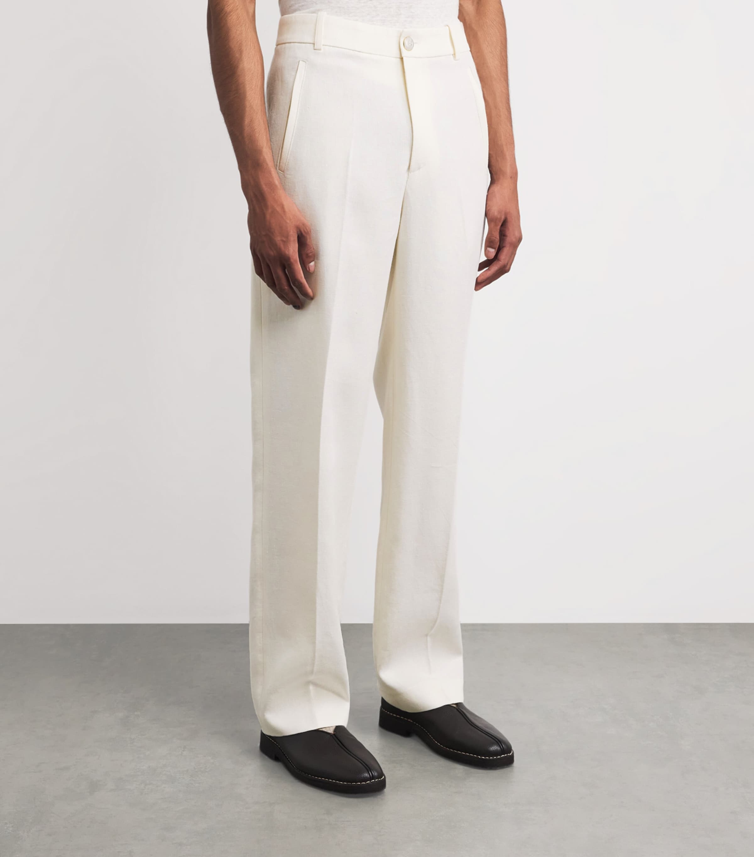 GOD'S TRUE CASHMERE Mens Linen Wide-Leg Trousers Moonstone Image 4