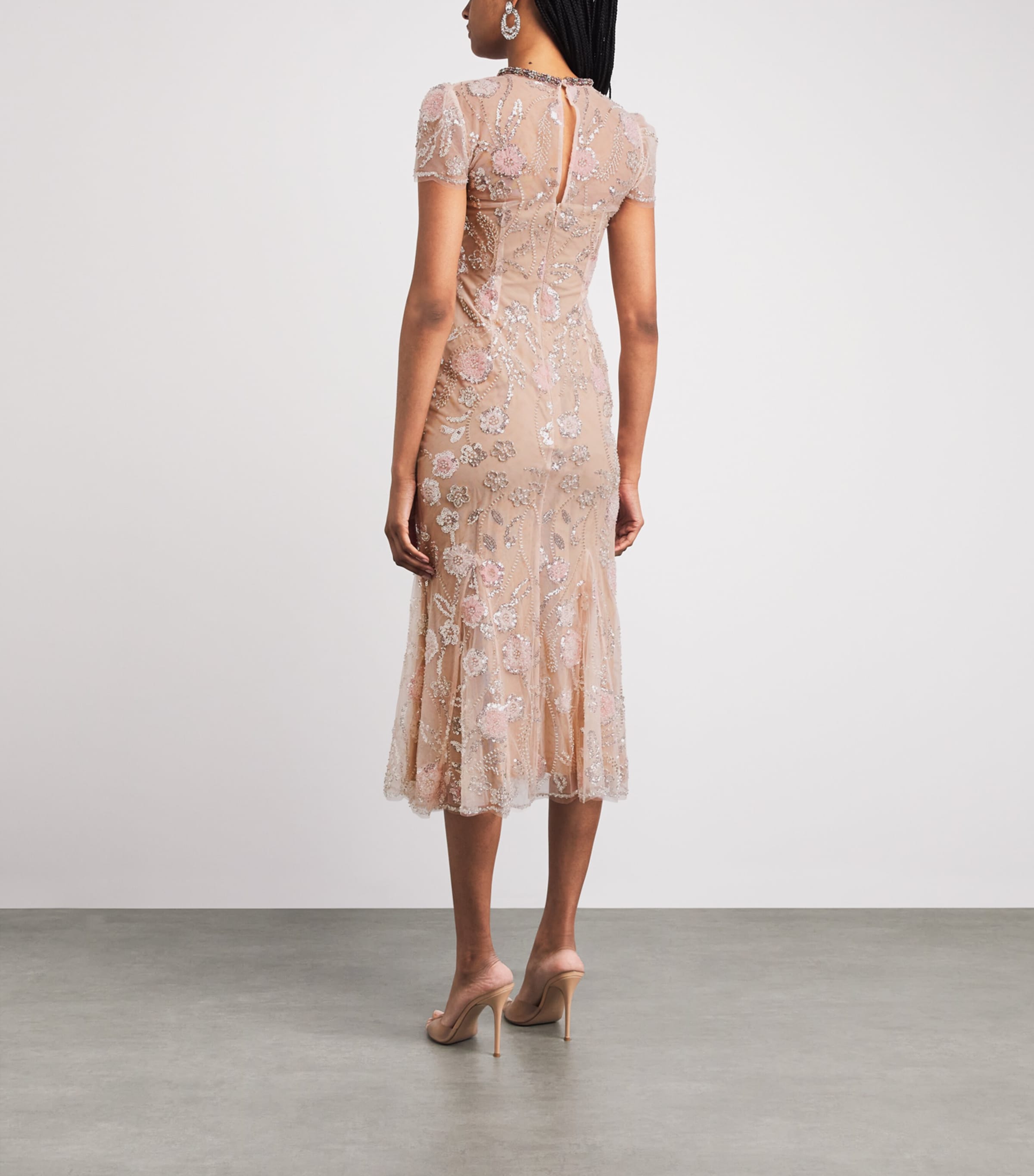 Self-Portrait Womens Sequinned Flower Midi Dress Pink Image 4
