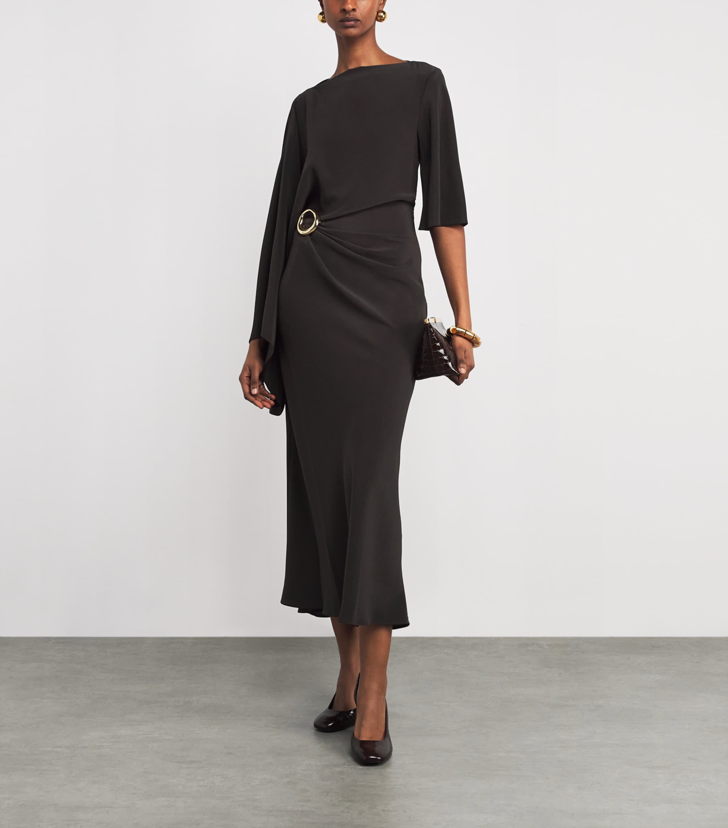 Joseph Womens Satin Gathered Joya Maxi Dress Cocoa Image 2