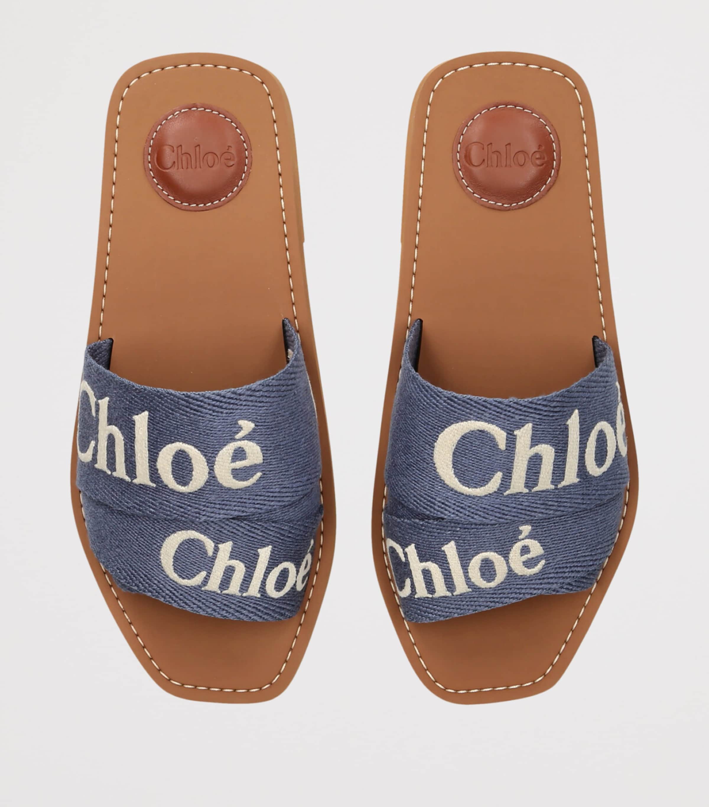 Chloé Canvas Jacquard Woody Sandals Mid Blue Image 4