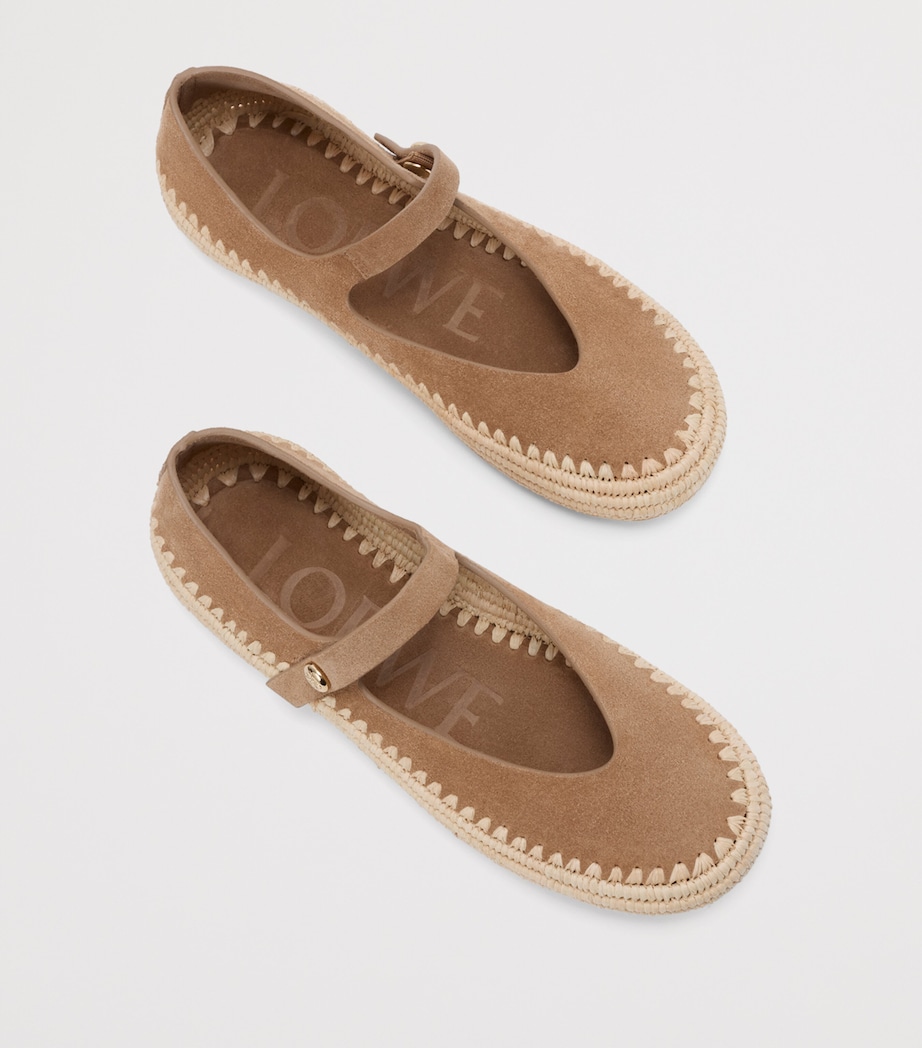 LOEWE x Paula’s Ibiza Suede-Raffia Rio Mary Jane Flats Dark Beige Image 4
