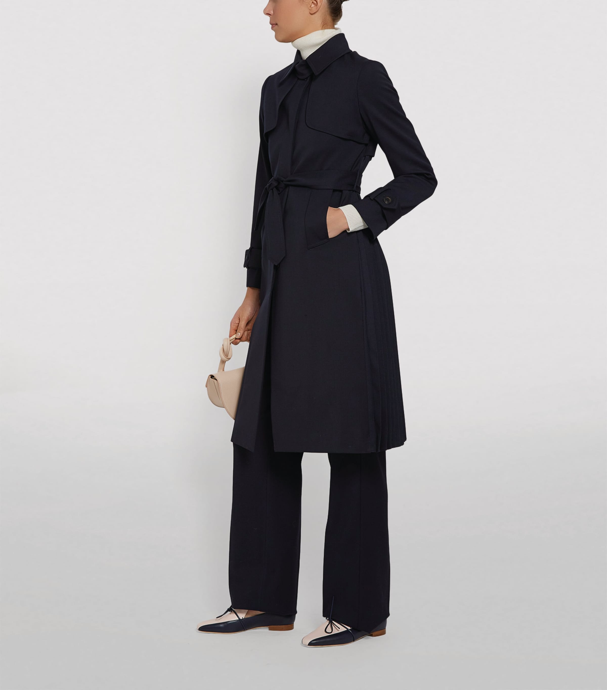 【海外限定】Sandroトレンチコート☆Pleated-panel twill trench Pleated trench coat black / gray For Women | Sandro Paris