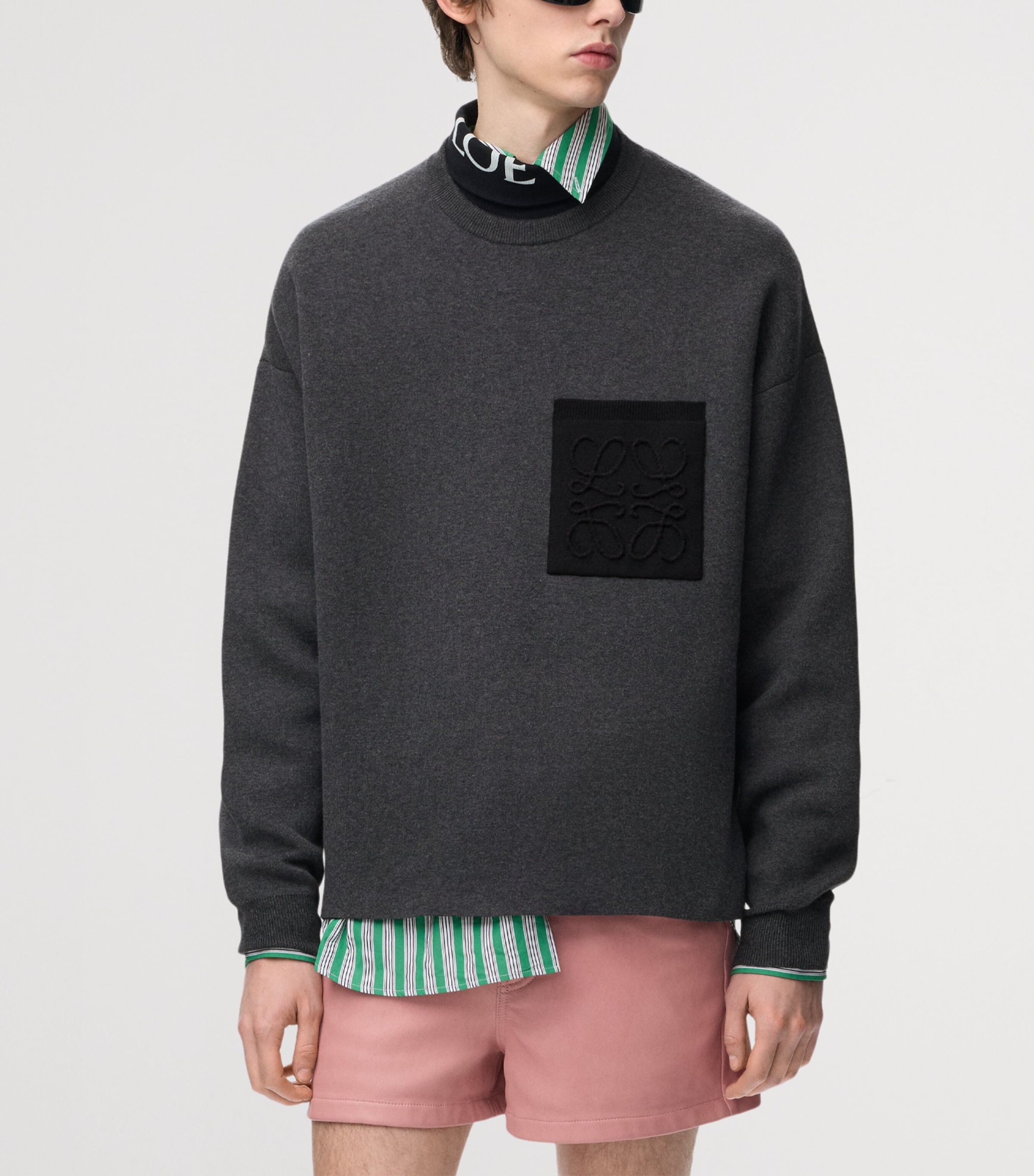 LOEWE Mens Anagram-Pocket Sweatshirt Grey/black Image 3