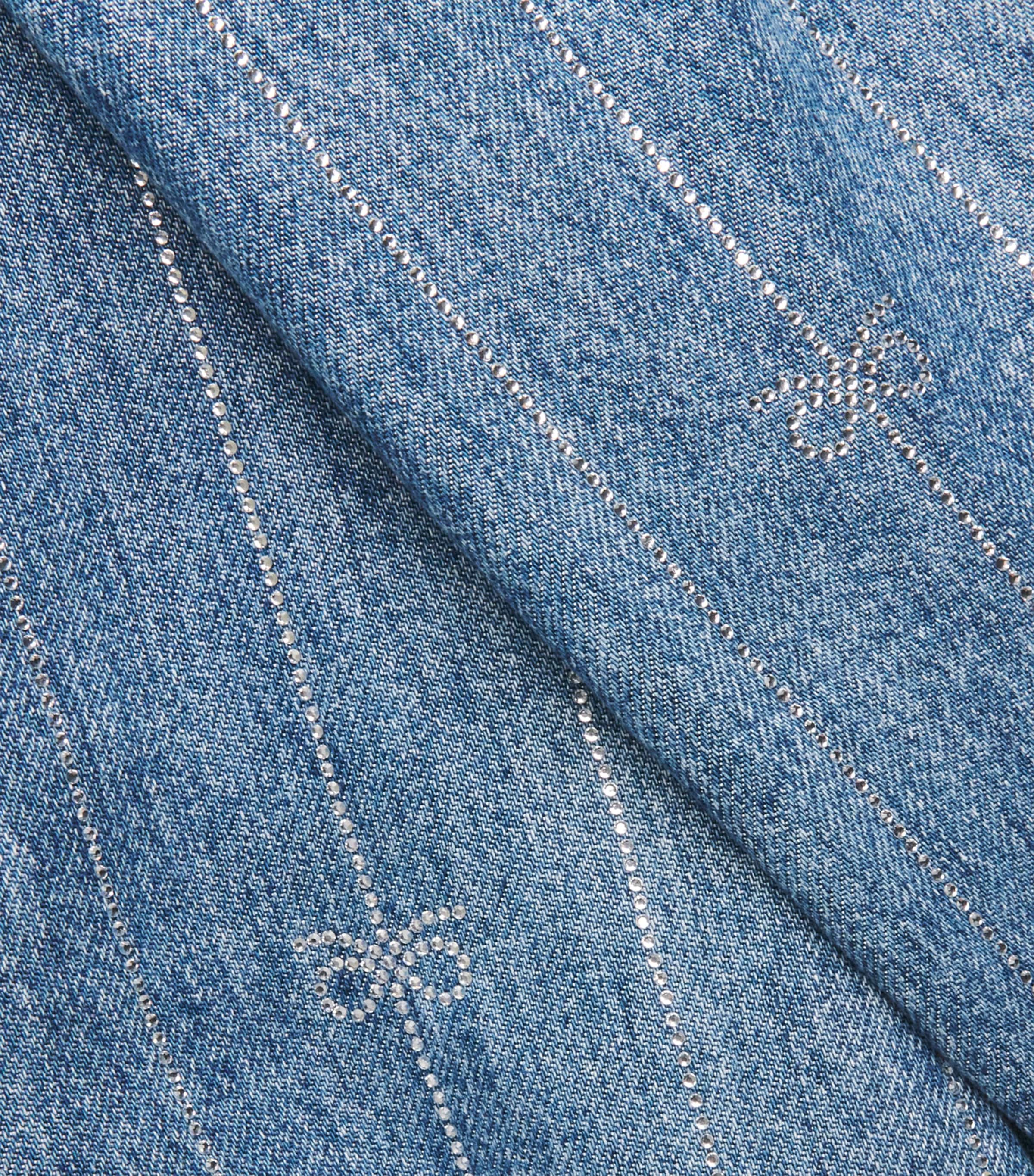 Self-Portrait Womens Rhinestone Stripe Wide-Leg Jeans Blue Image 6