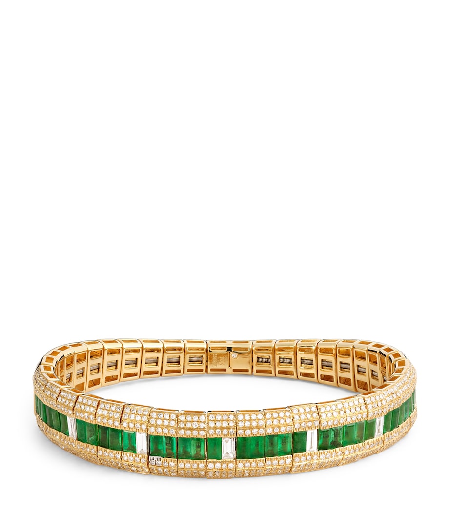 Yellow Gold, Diamond and Emerald Stretch Bracelet YELLOW GOLD Image 1