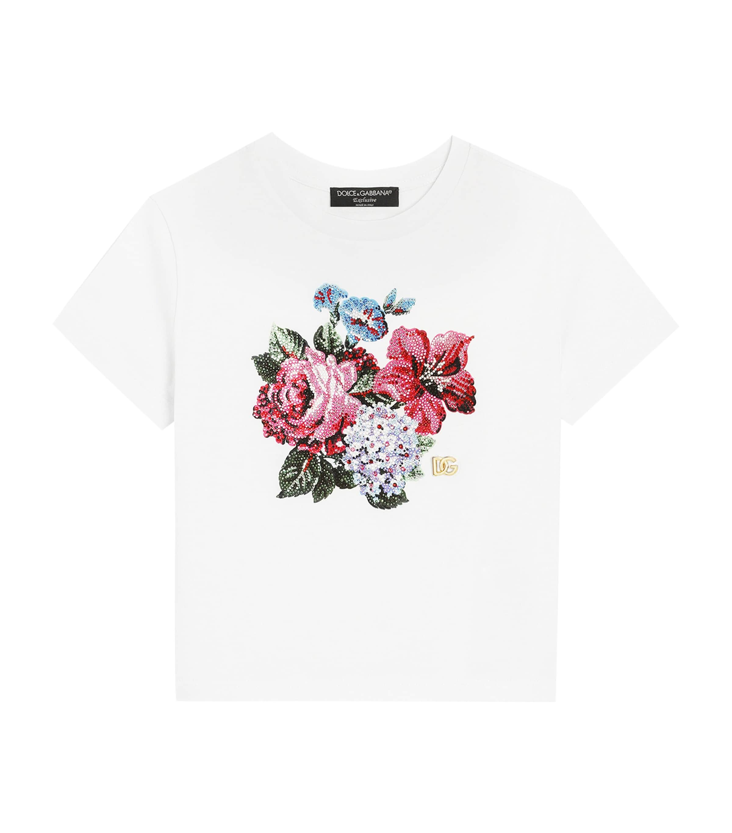 Dolce & Gabbana Babies' Cotton Embellished Floral T-shirt