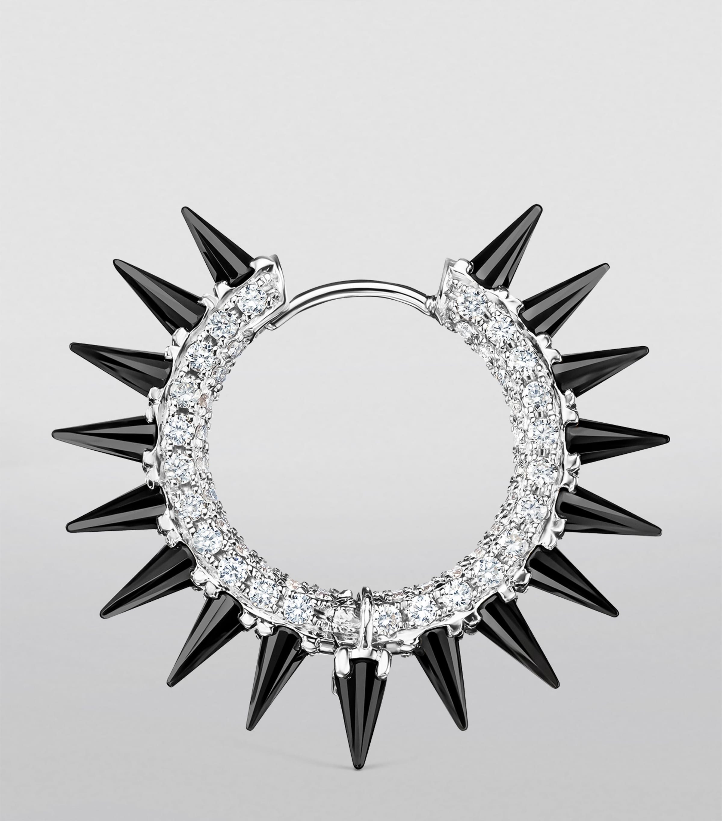 White Gold Black Moissanite Mohawk and Diamond Pavé Hoop Earring (11mm) WHITE GOLD Image 4