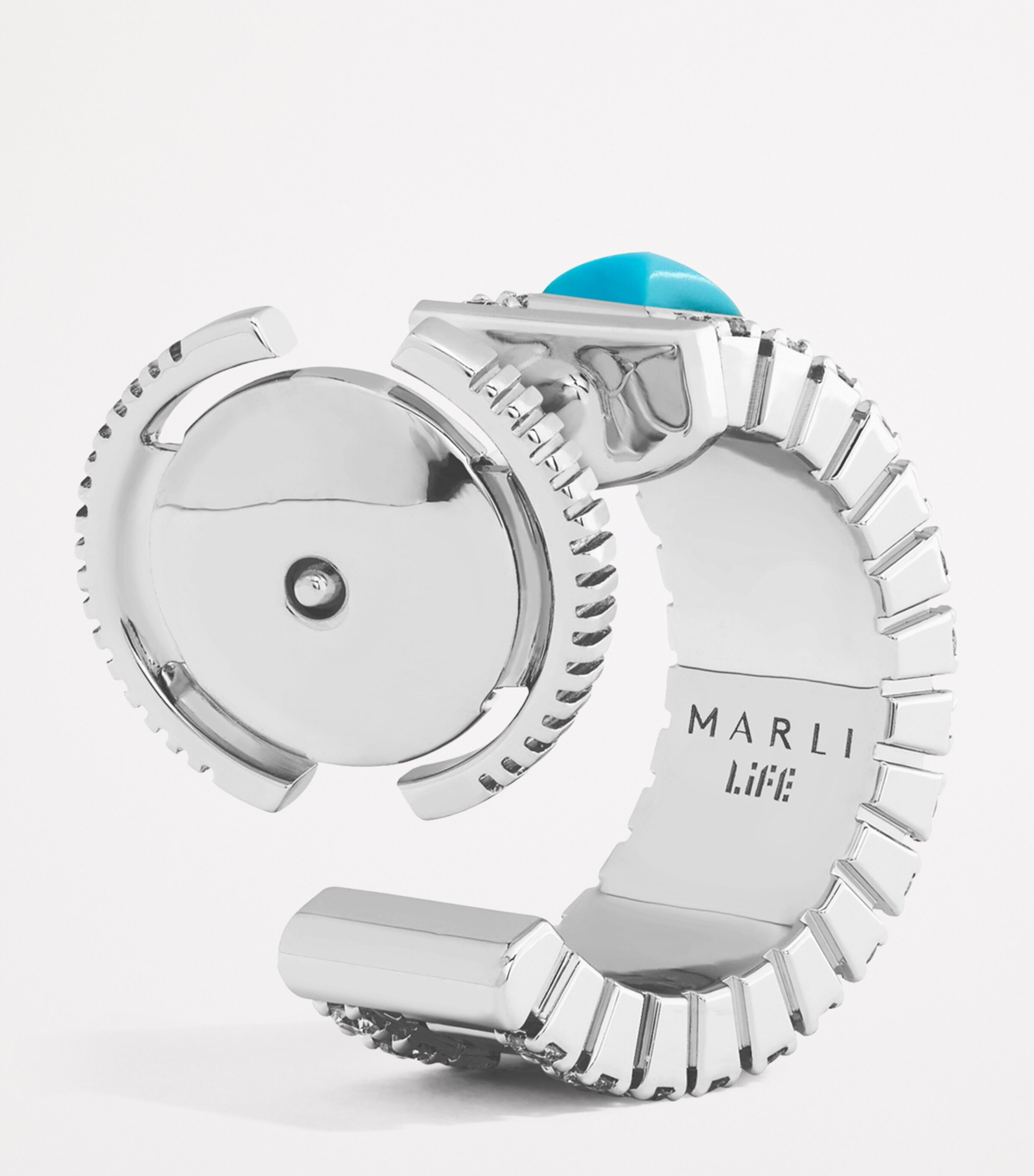 Mini White Gold, Diamond and Turquoise Life Hoop Earrings WHITE GOLD Image 3