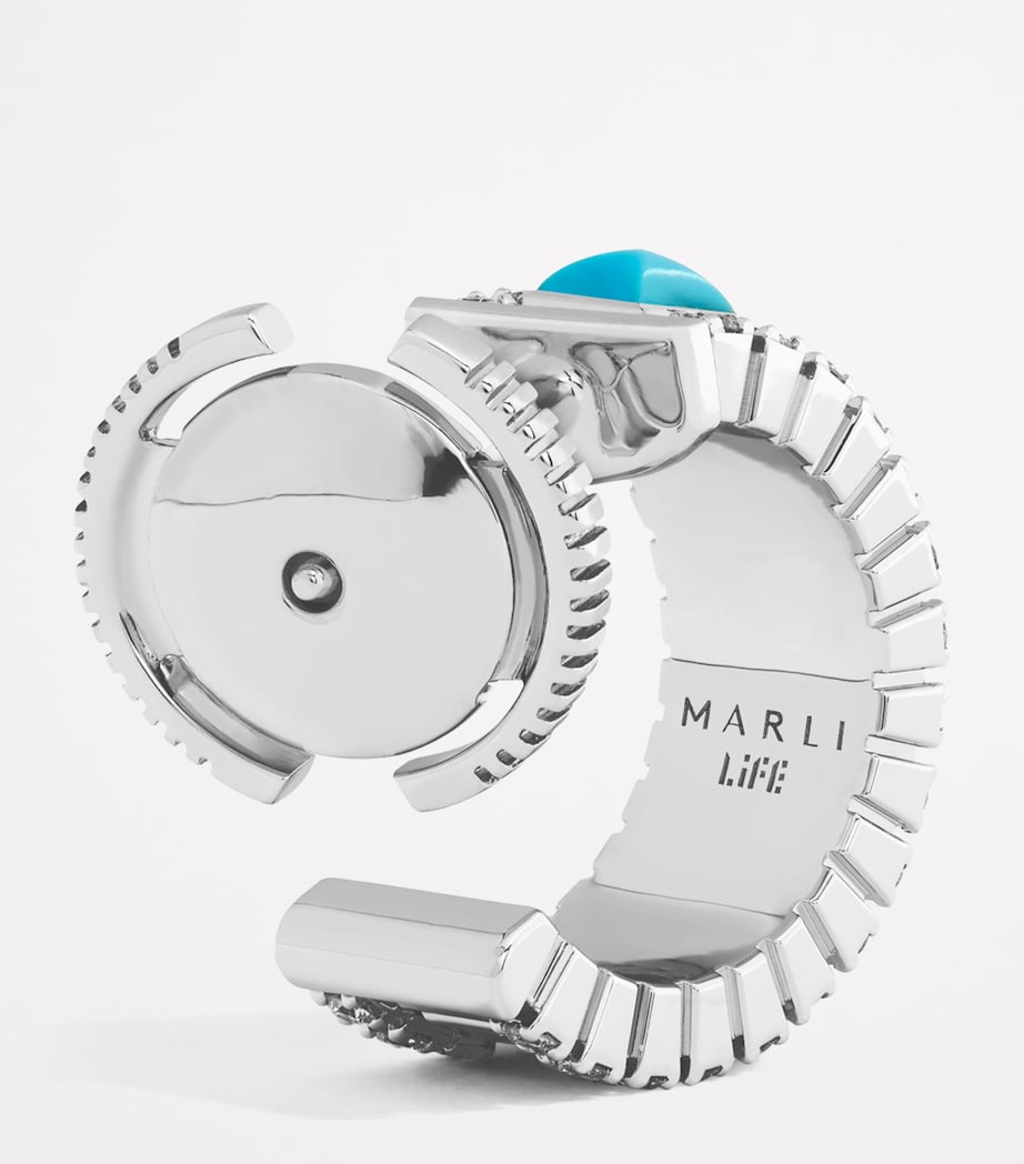 Mini White Gold, Diamond and Turquoise Life Hoop Earrings WHITE GOLD Image 3