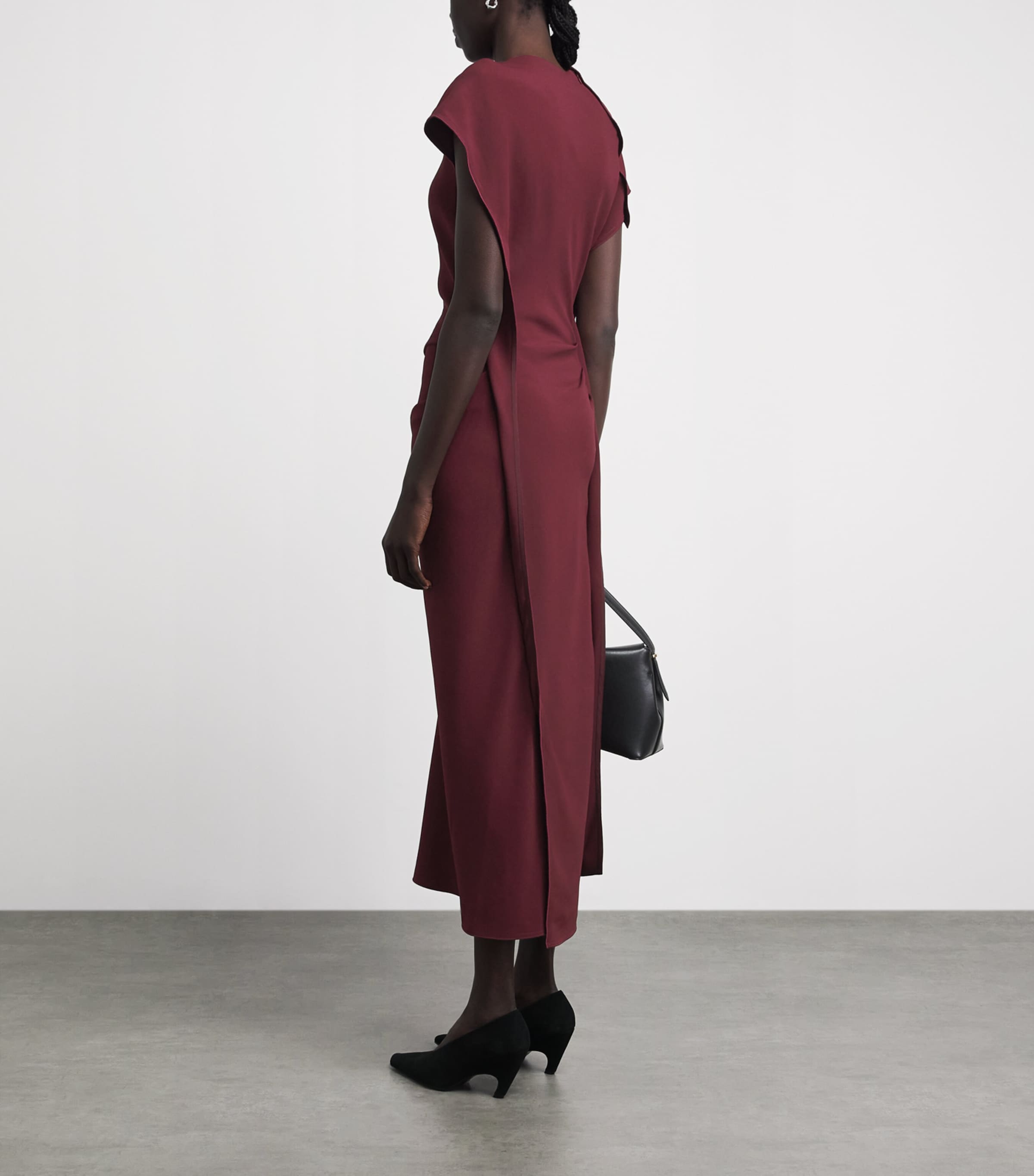 Victoria Beckham Womens Satin Asymmetric Victoria Midi Dress Cinnabar Red Image 4