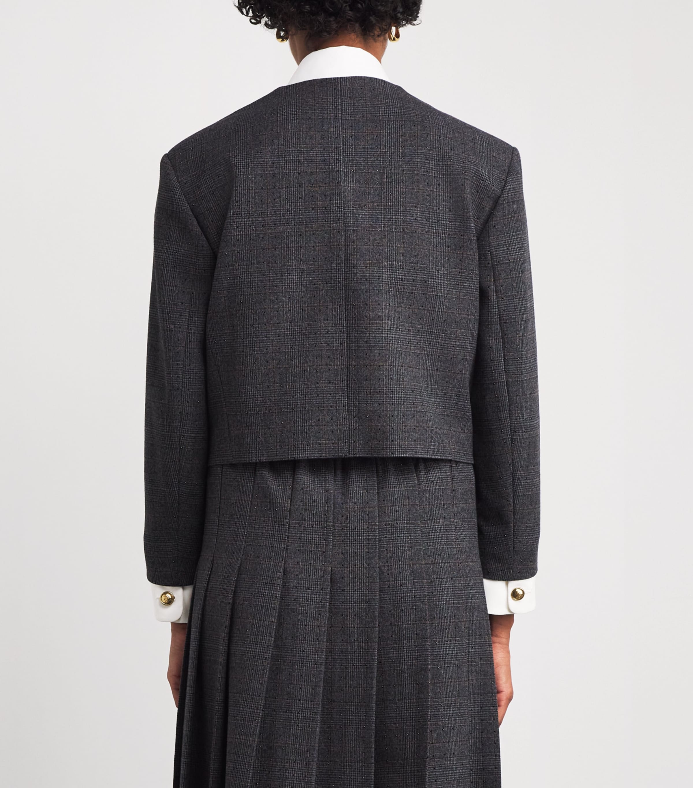 Checked Rhinestone-Embellished Jacket GREY / BROWN Image 4