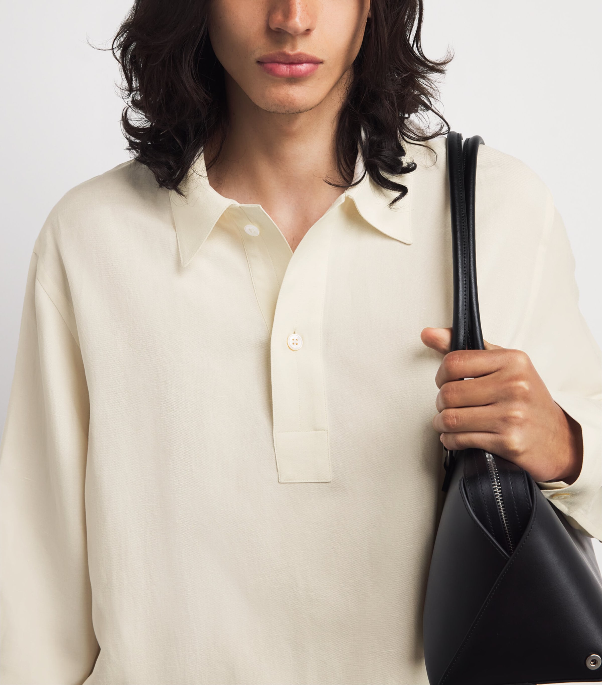 Studio Nicholson Mens Oversized Polo Shirt Chalk Image 3