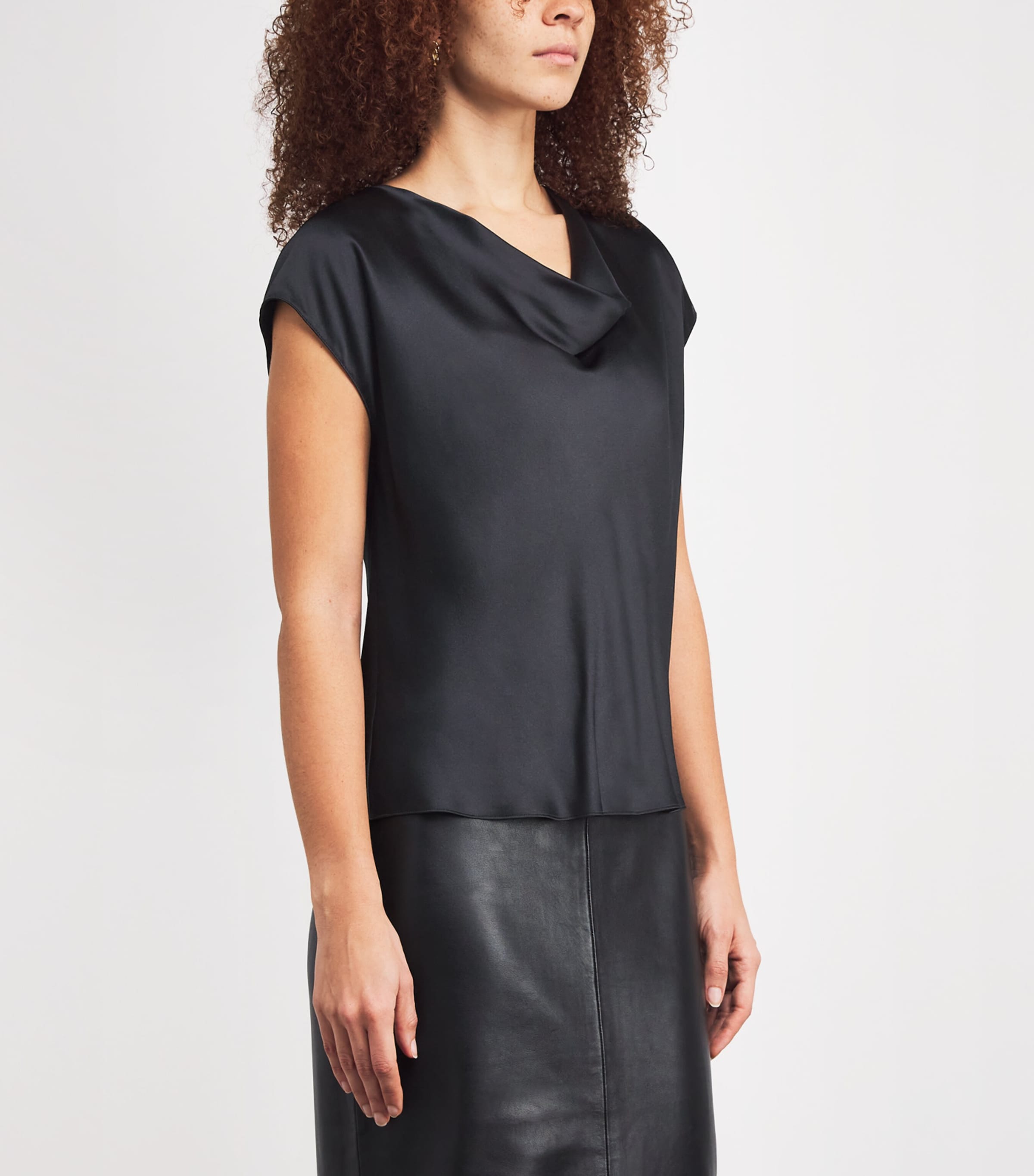 Silk Cowl-Neck Blouse 001BLK Image 3