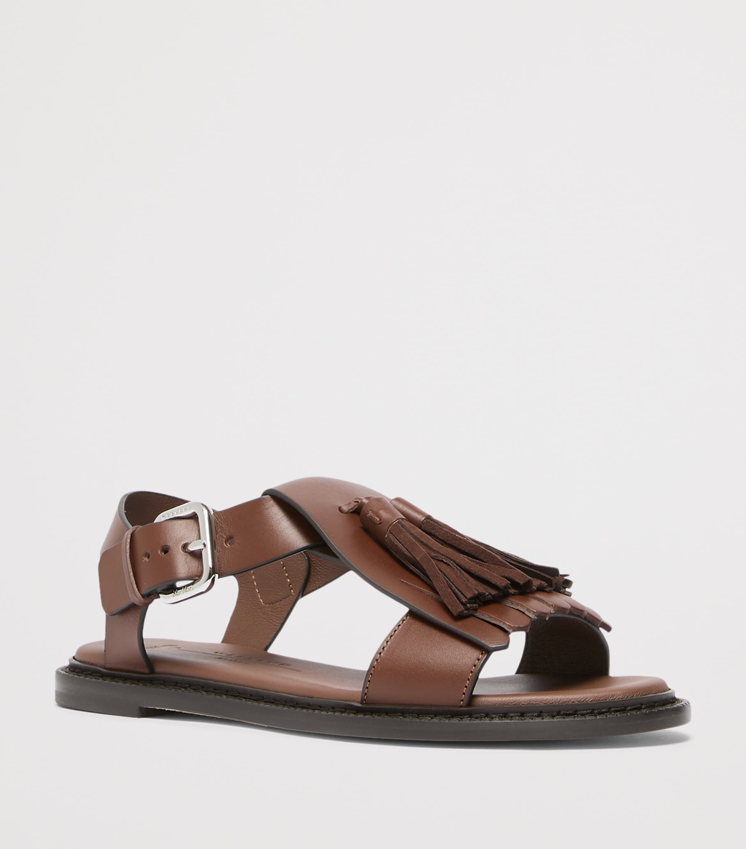 Leather Tassel Sandals BROWN Image 4