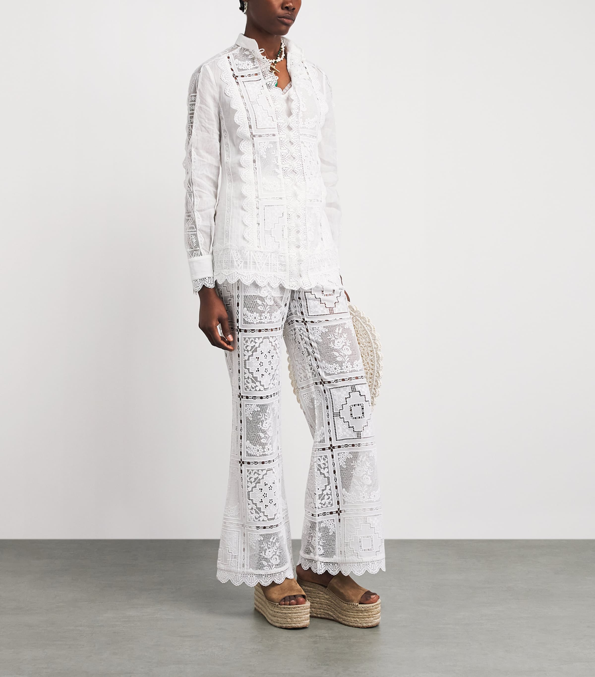 Zimmermann Womens Ramie Lace Aster Blouse Ivo Ivory Image 2