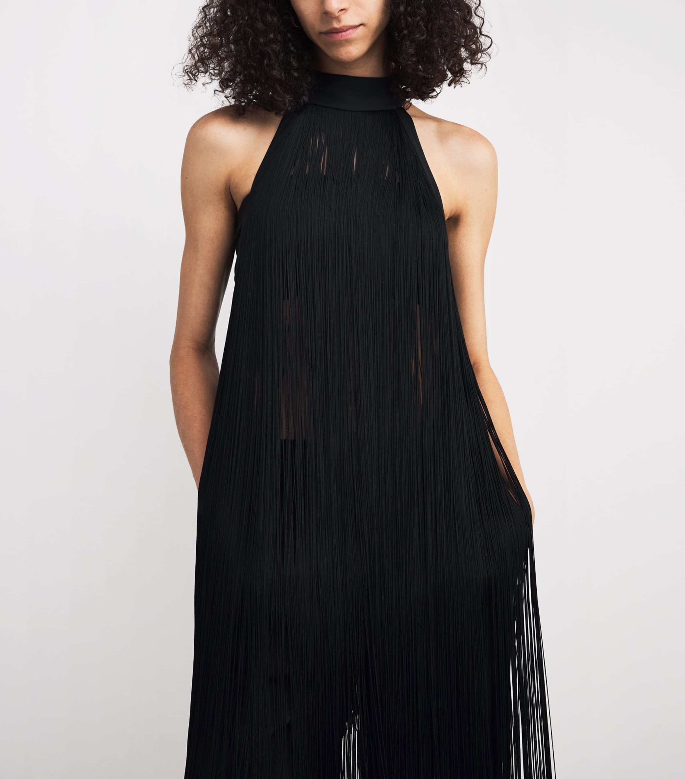CAMILLA AND MARC Womens Fringed Zuri Halter Top Dblk Black Image 7