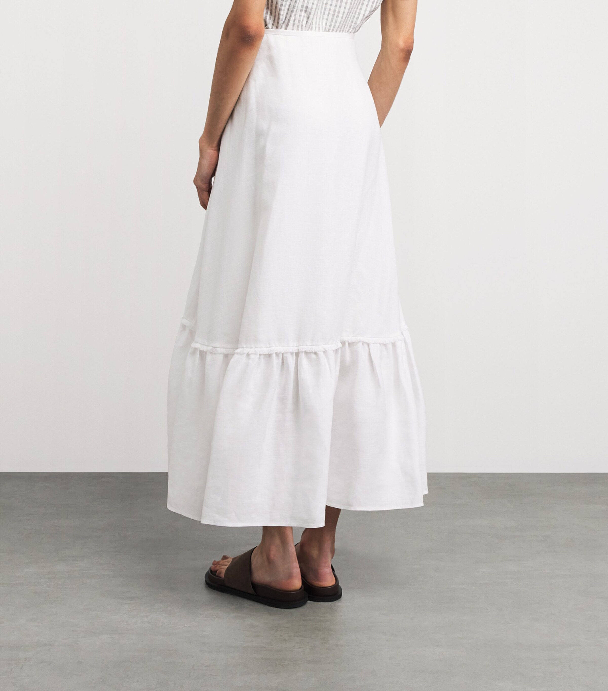 Agnona Womens Cotton Tiered Maxi Skirt White Image 5