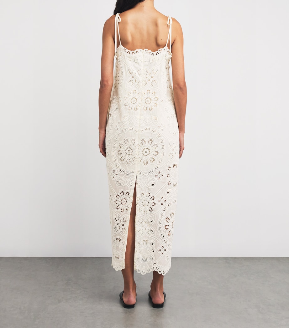 Cotton Rhiannon Embroidered Midi Dress IVO/IVORY Image 3