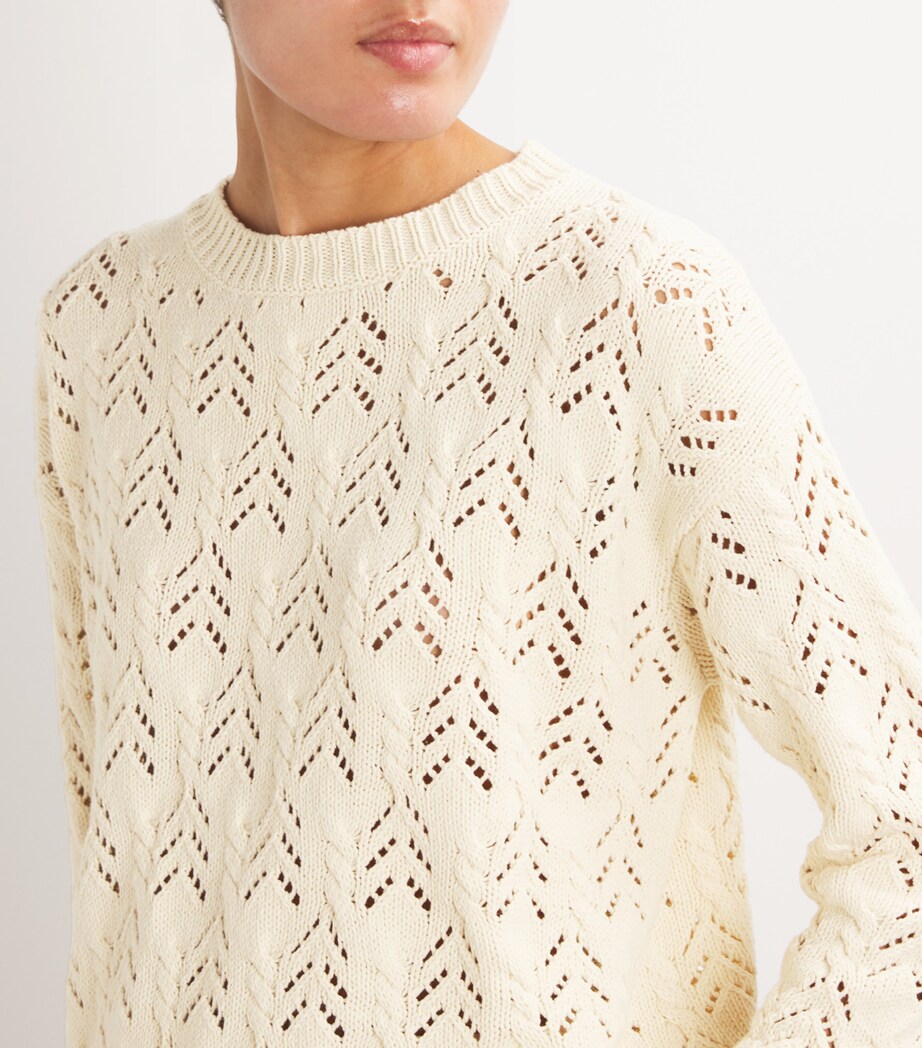 Cotton-Blend Cable-Knit Sweater ECRU Image 6